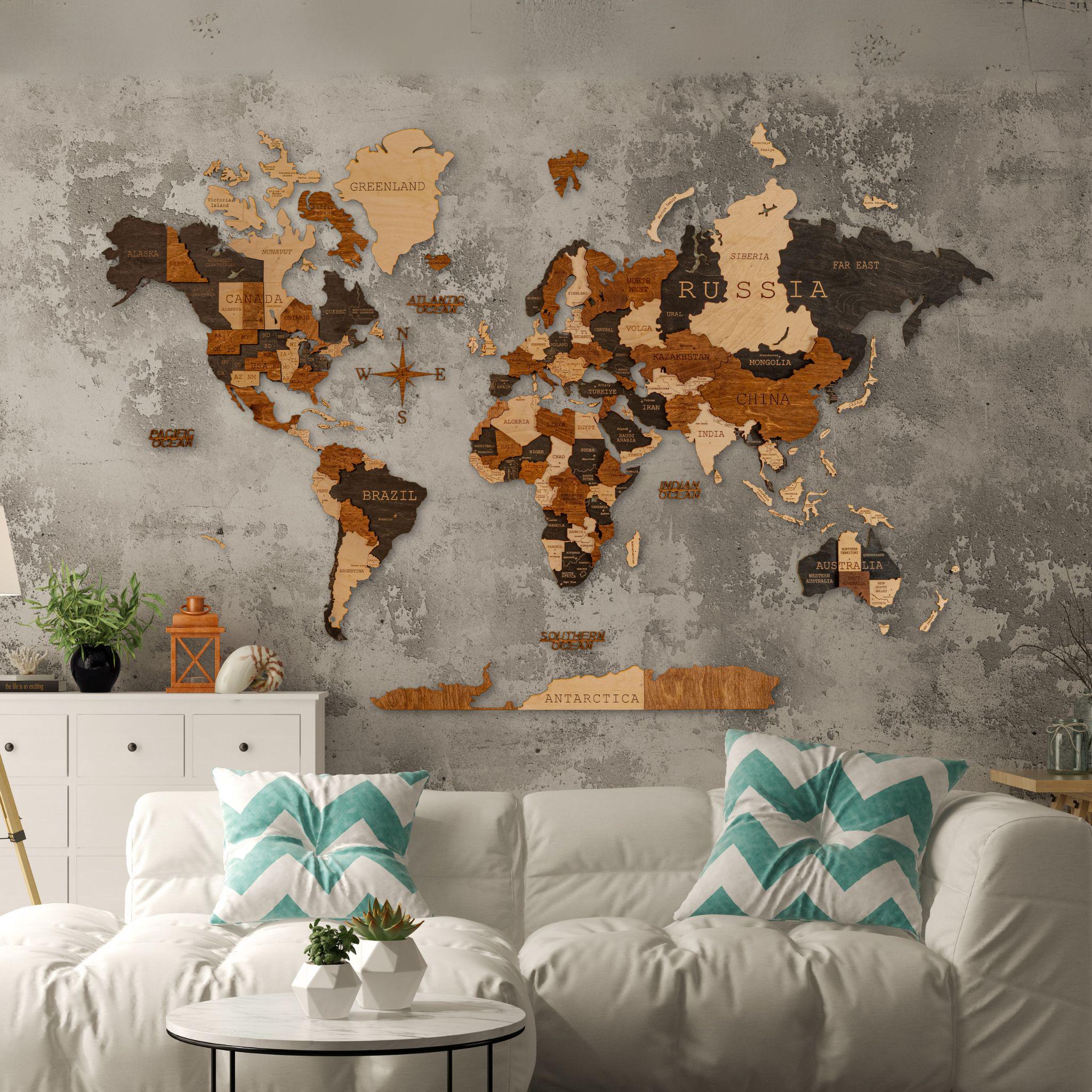 3D Wooden World Map
