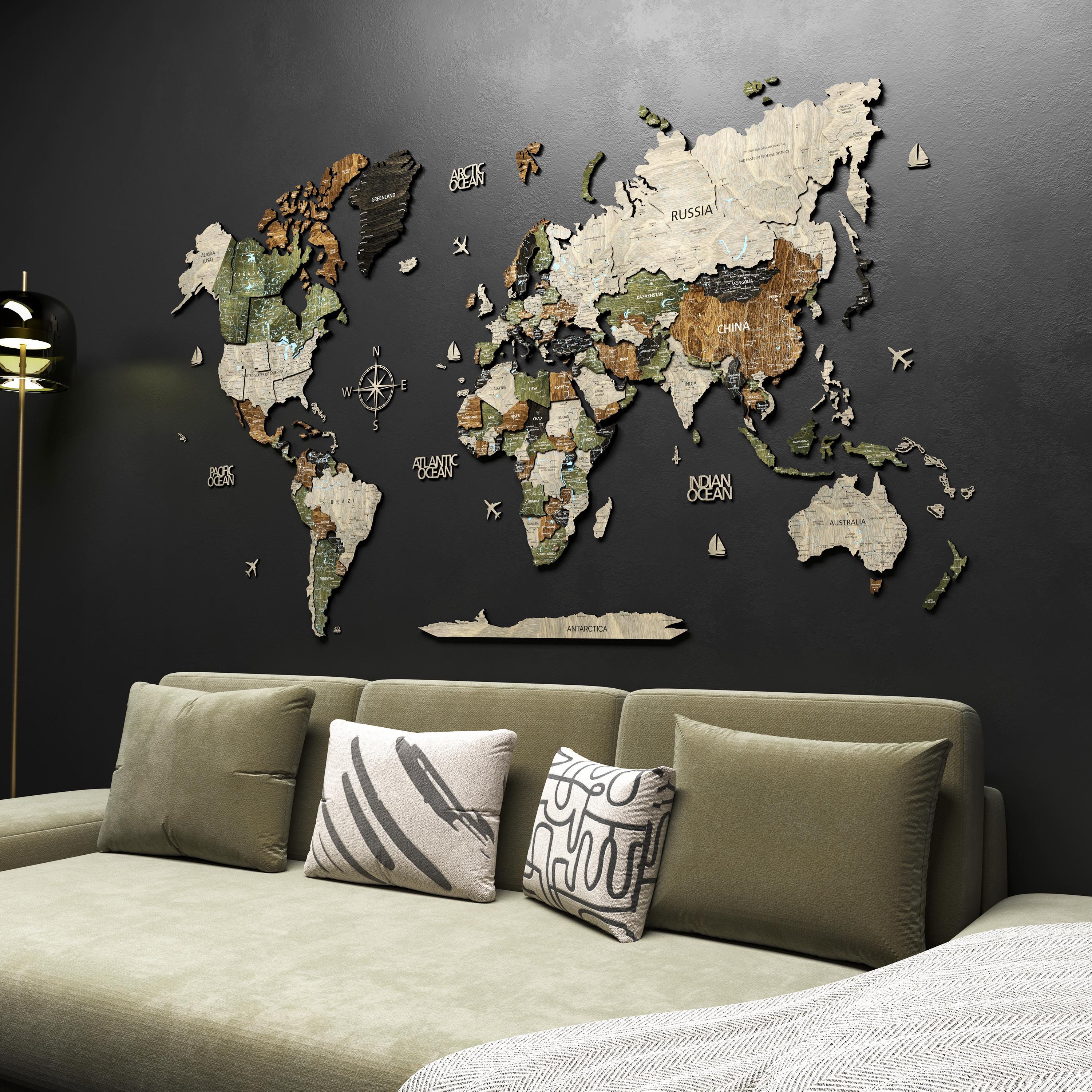 Wood Large Map Wall Décor - Handmade Travelers Map