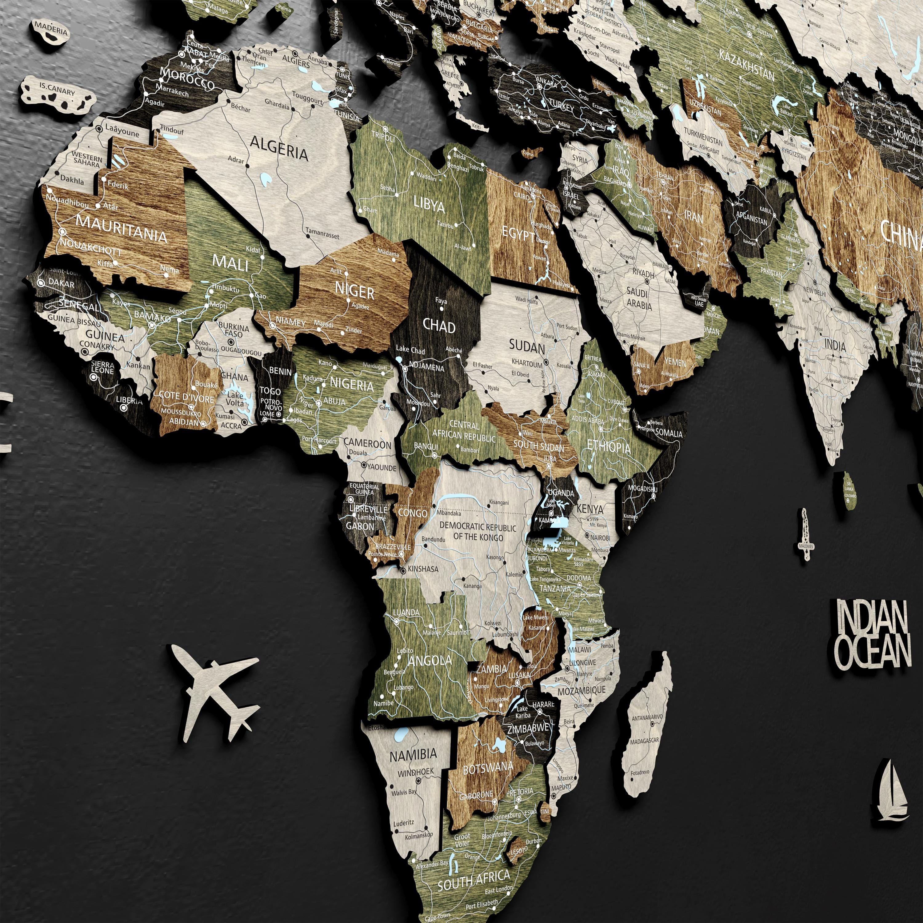 Wood Large Map Wall Décor - Handmade Travelers Map