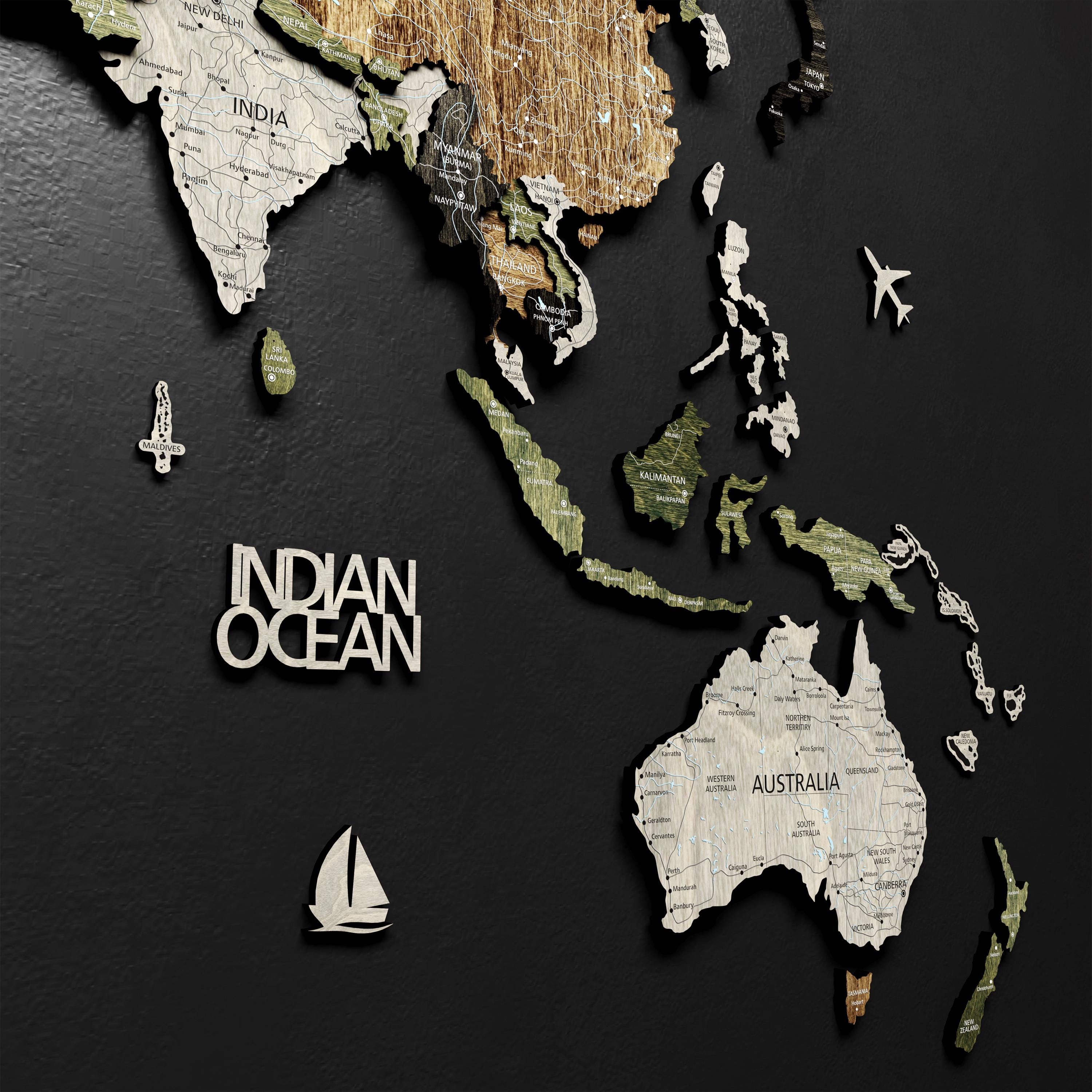 Wood Large Map Wall Décor - Handmade Travelers Map