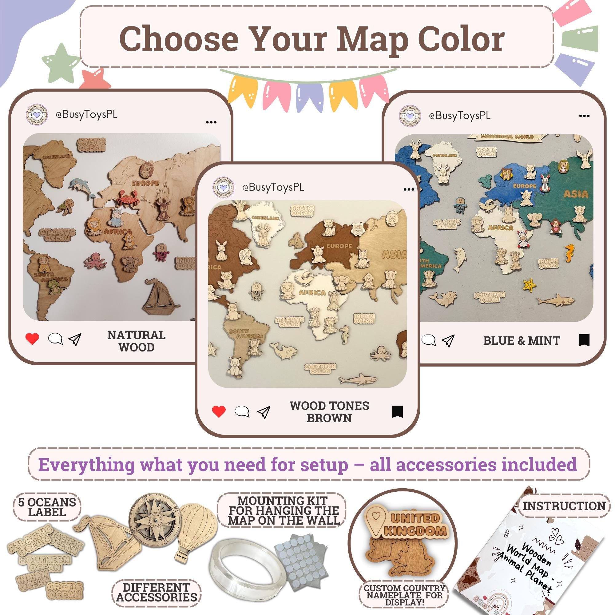 Kids world map safari nursery decor girls boys room