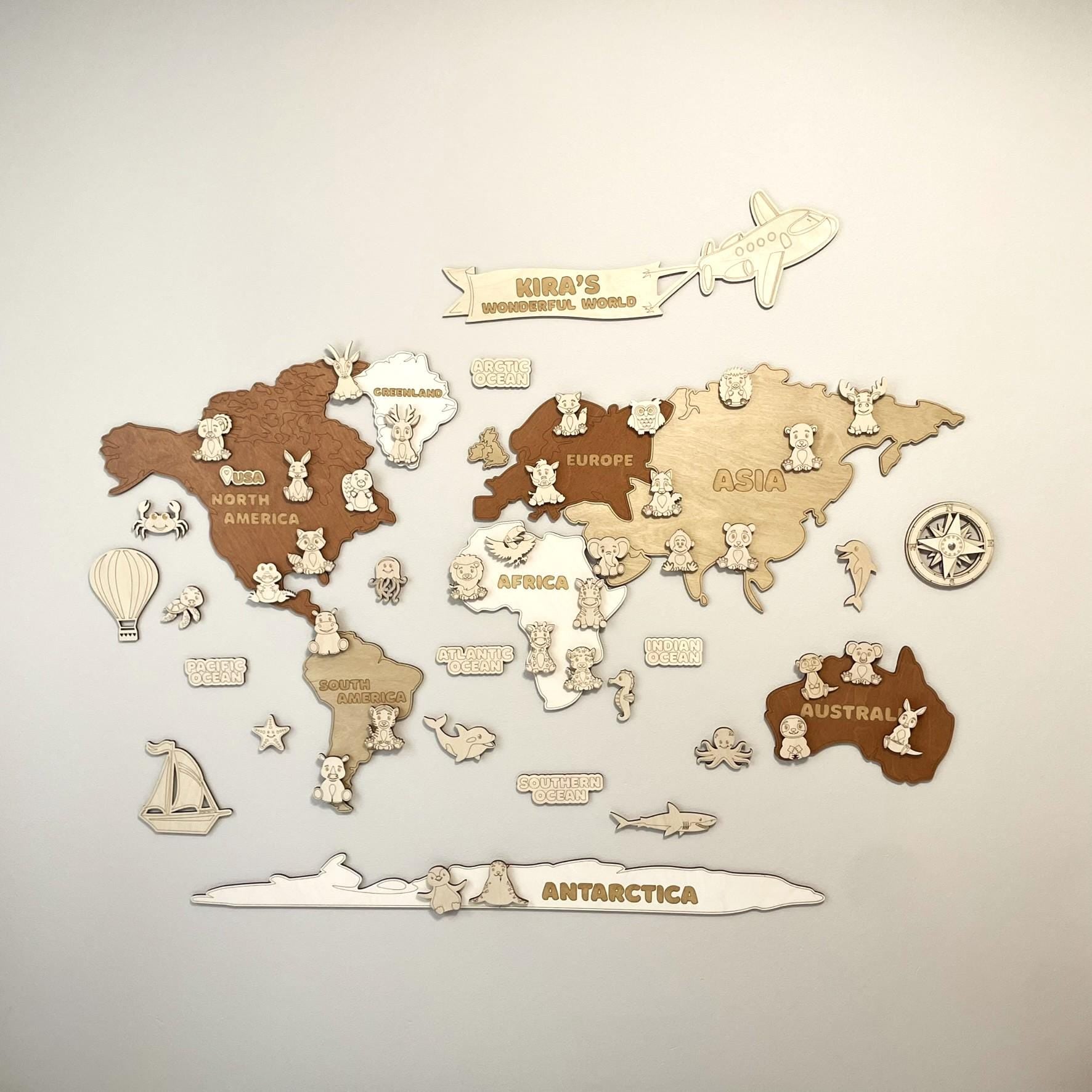 Kids world map safari nursery decor girls boys room