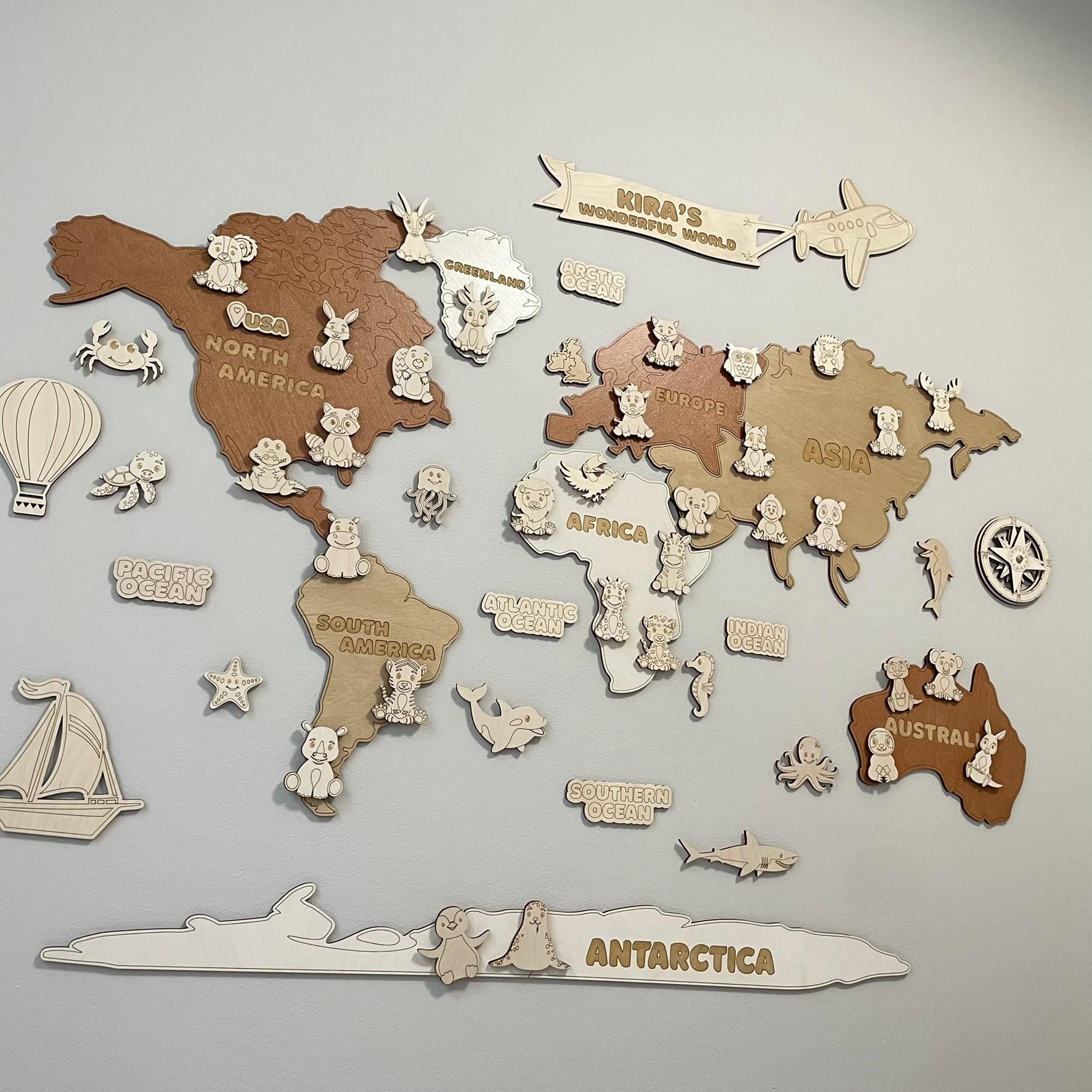 Personalized Wooden World Map for Kids