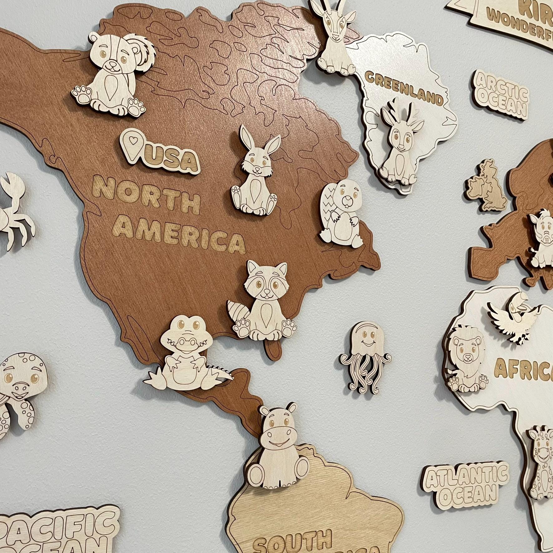 Personalized Wooden World Map for Kids