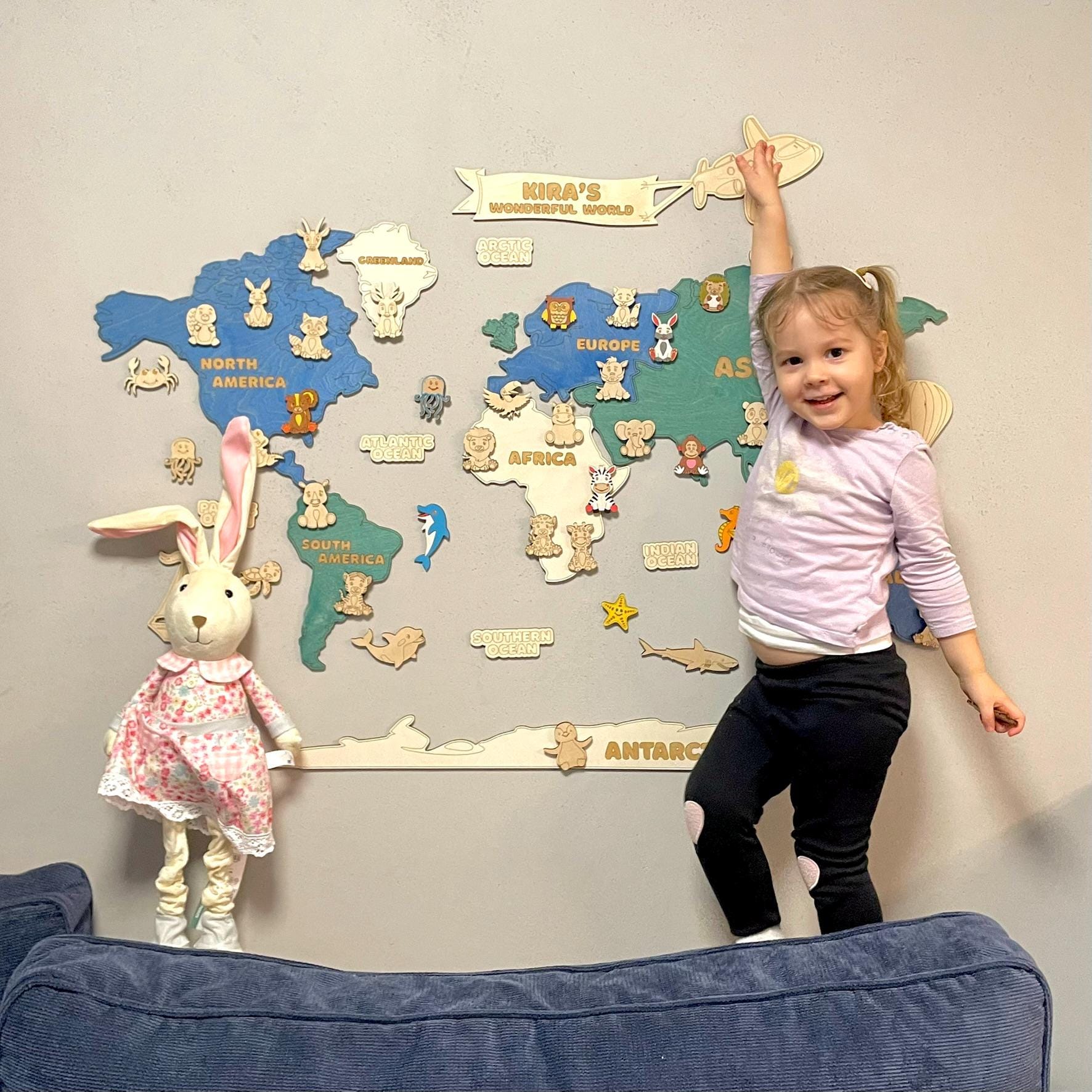 Personalized Wooden World Map for Kids