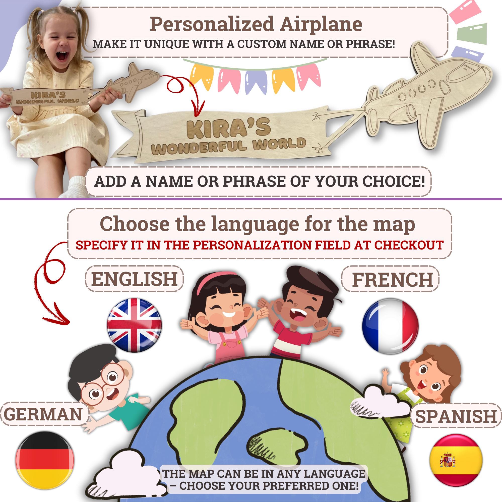 Kids world map safari nursery decor girls boys room