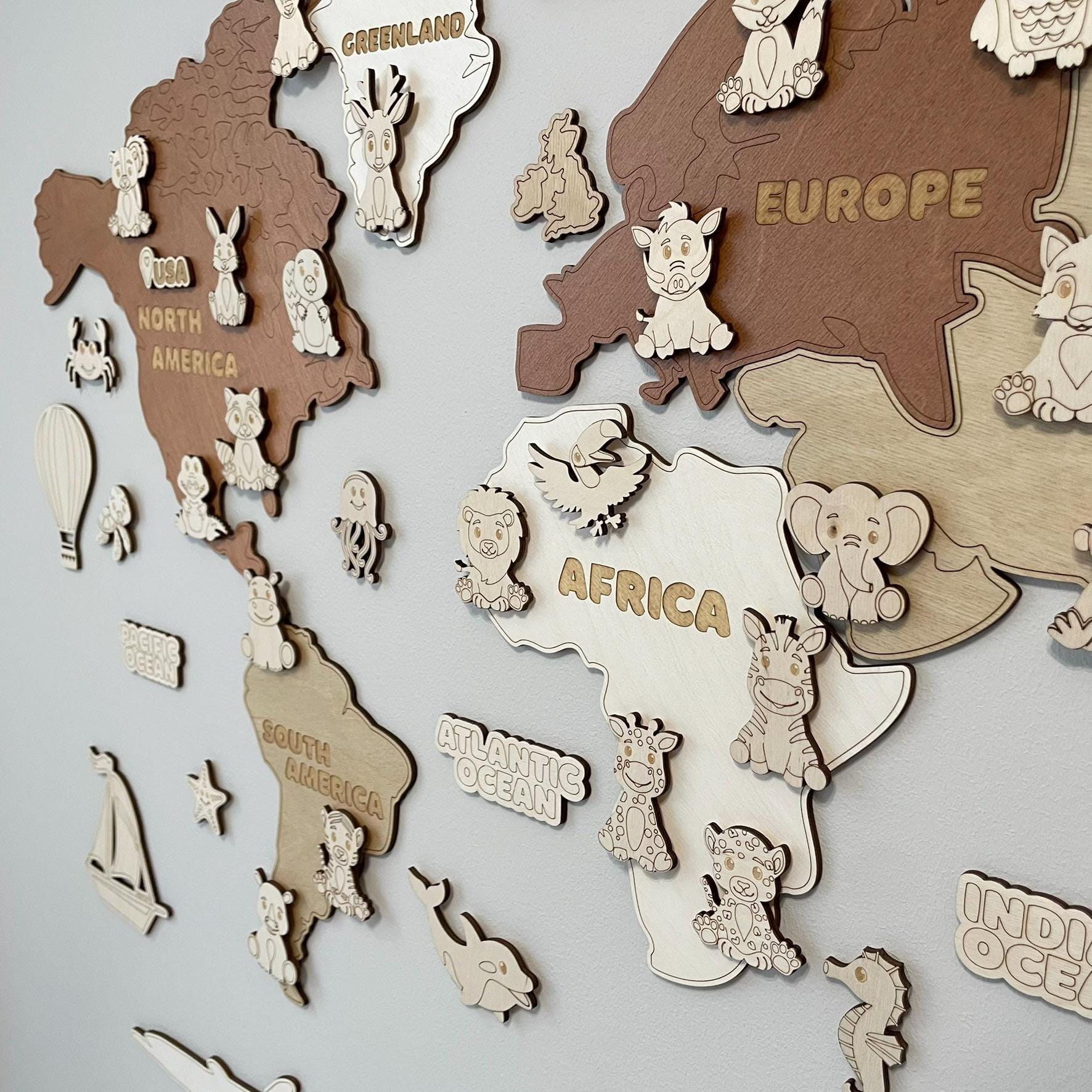 Kids world map safari nursery decor girls boys room