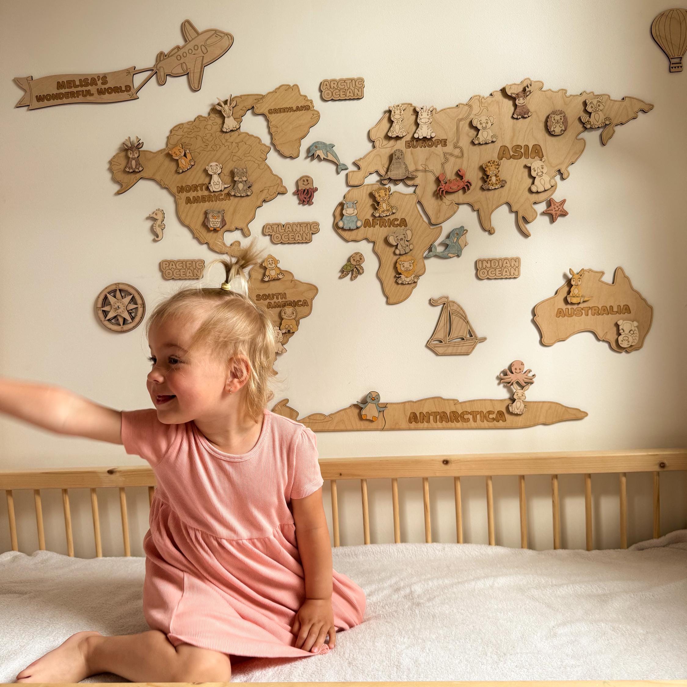 Personalized Wooden World Map for Kids