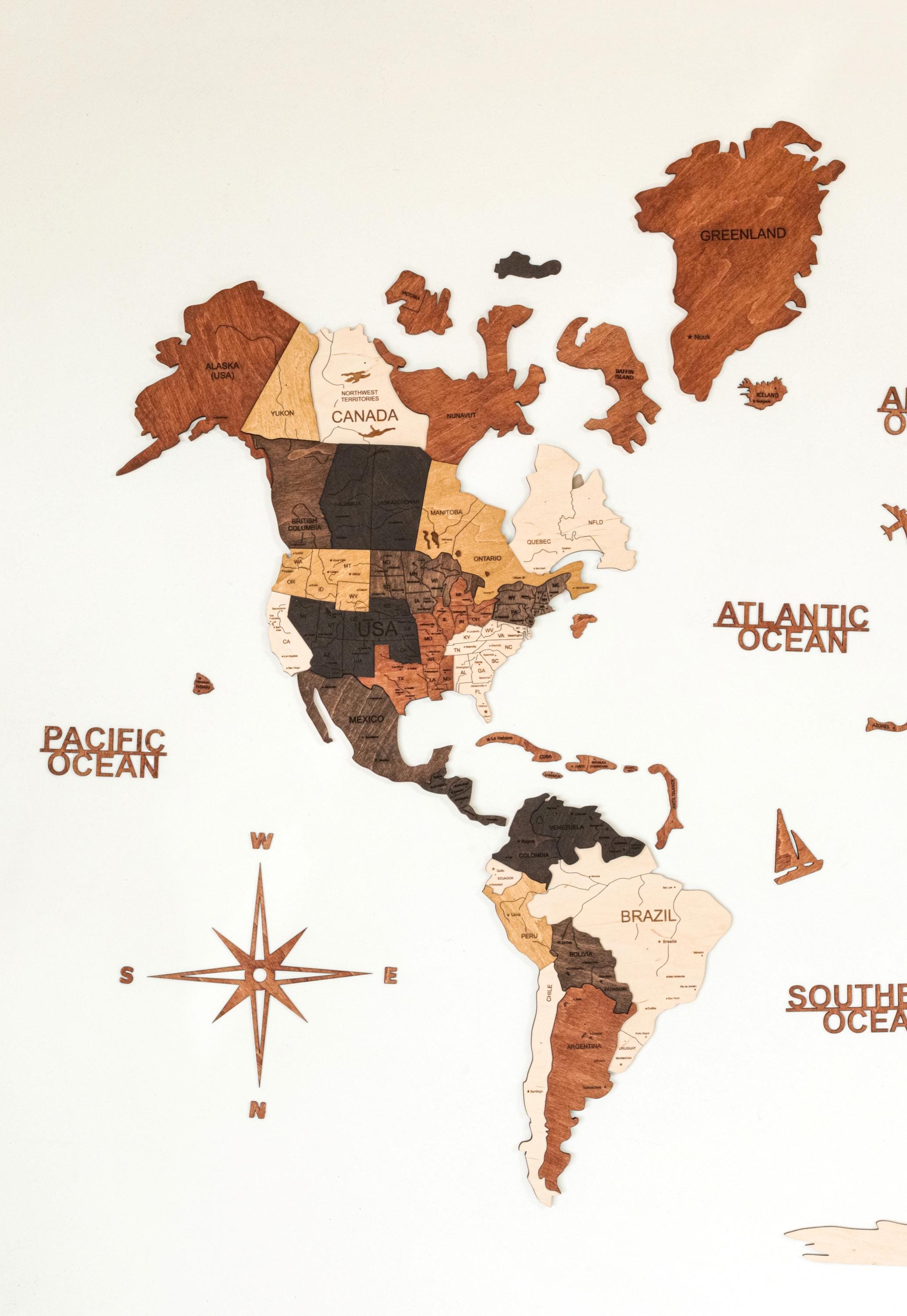 Wooden World Map - Living Room Decor