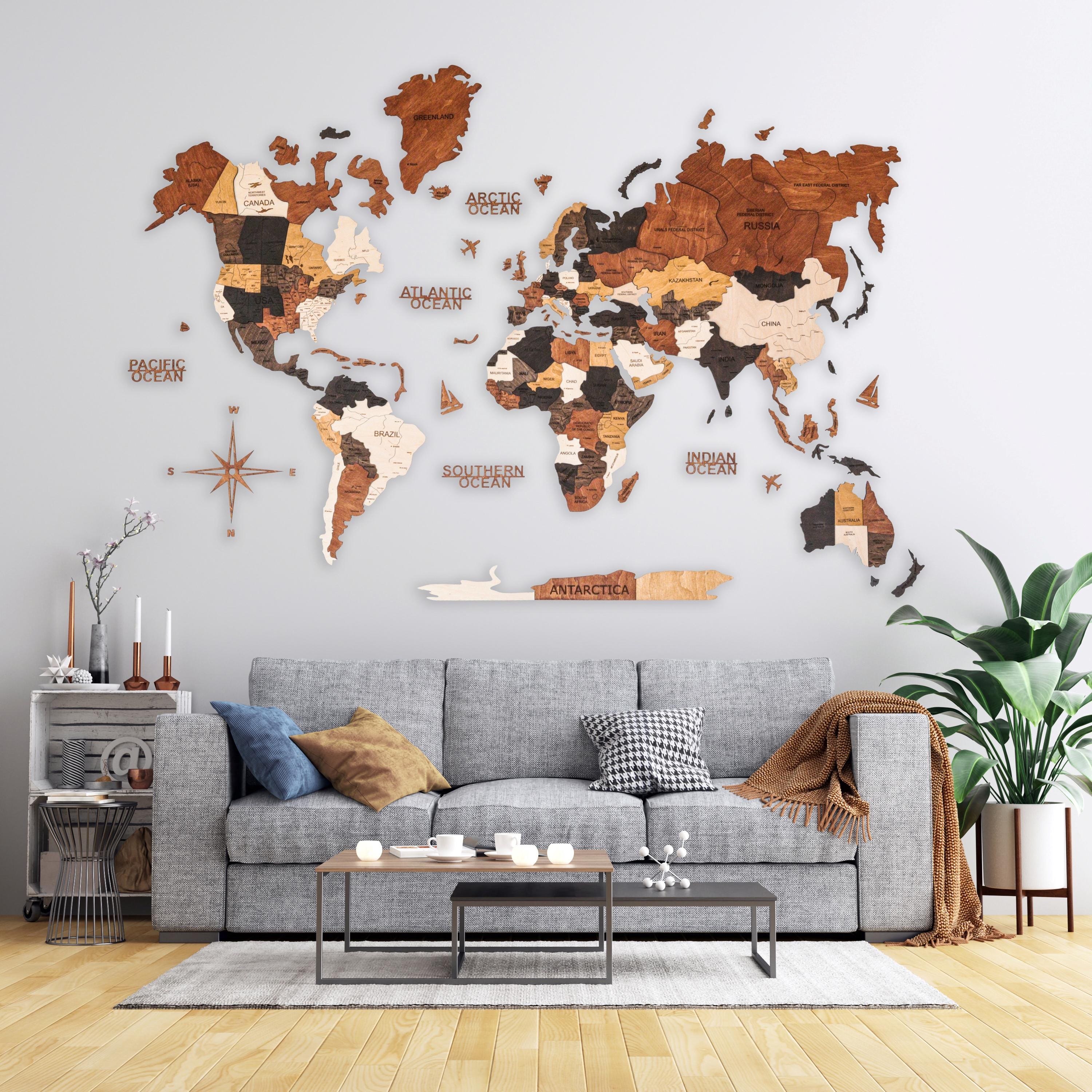 Wooden World Map - Living Room Decor