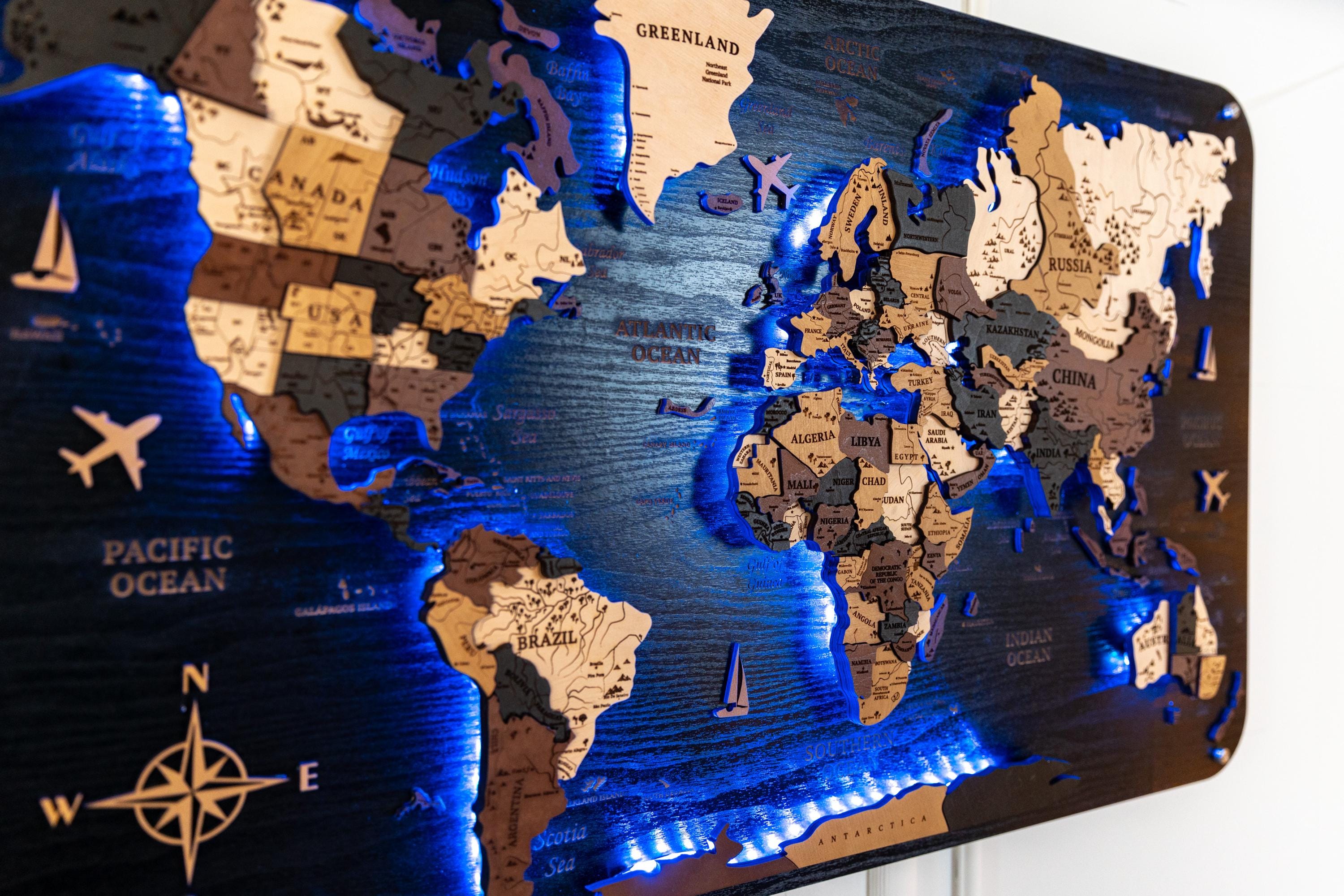 Levitation Wooden World Map