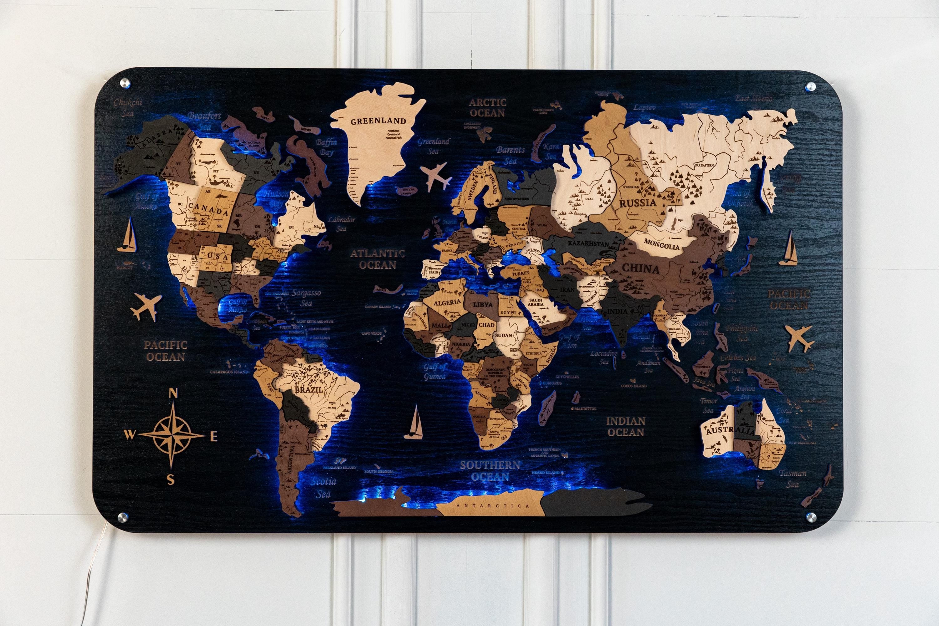 Levitation Wooden World Map