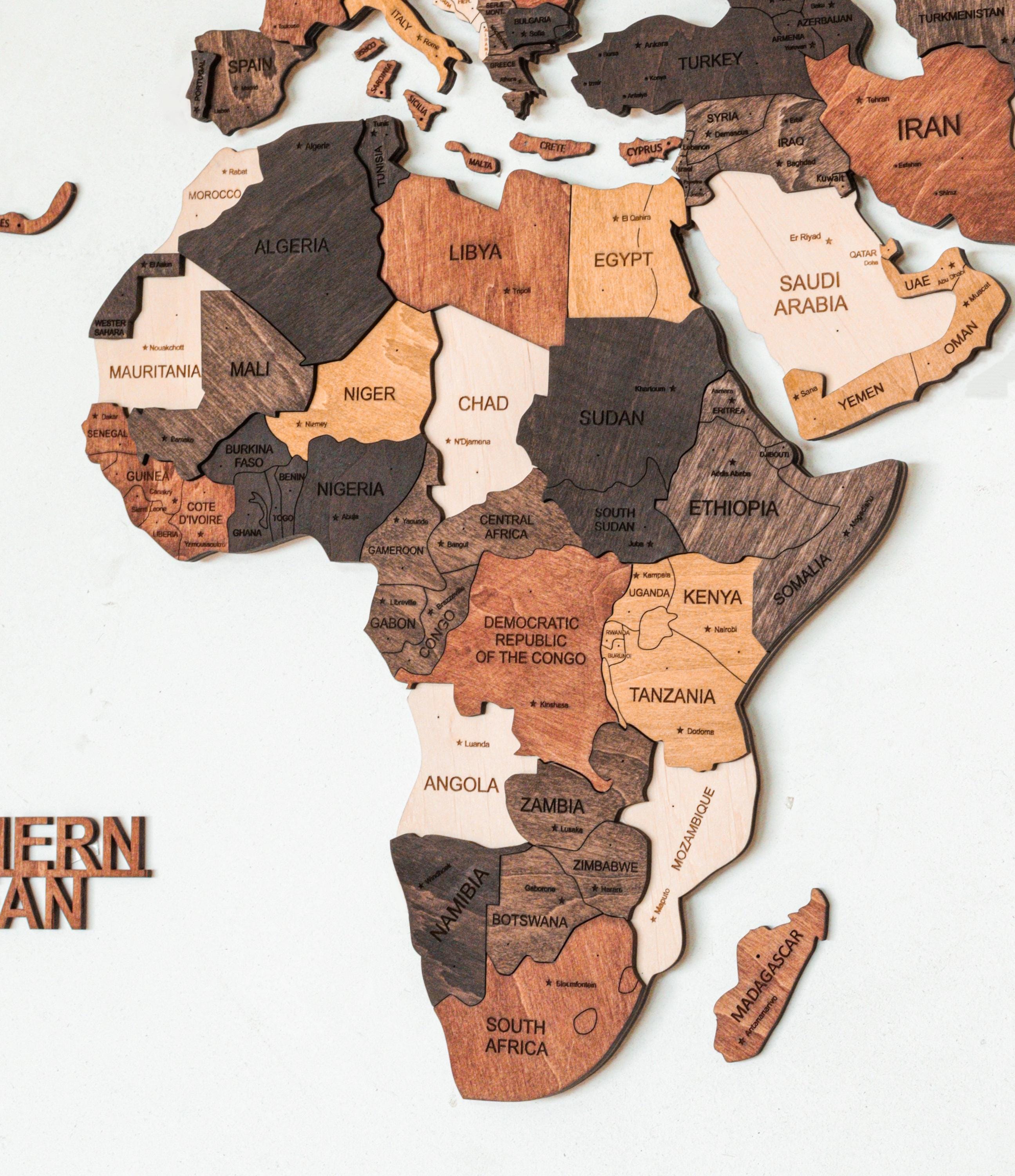 Wooden World Map - Living Room Decor