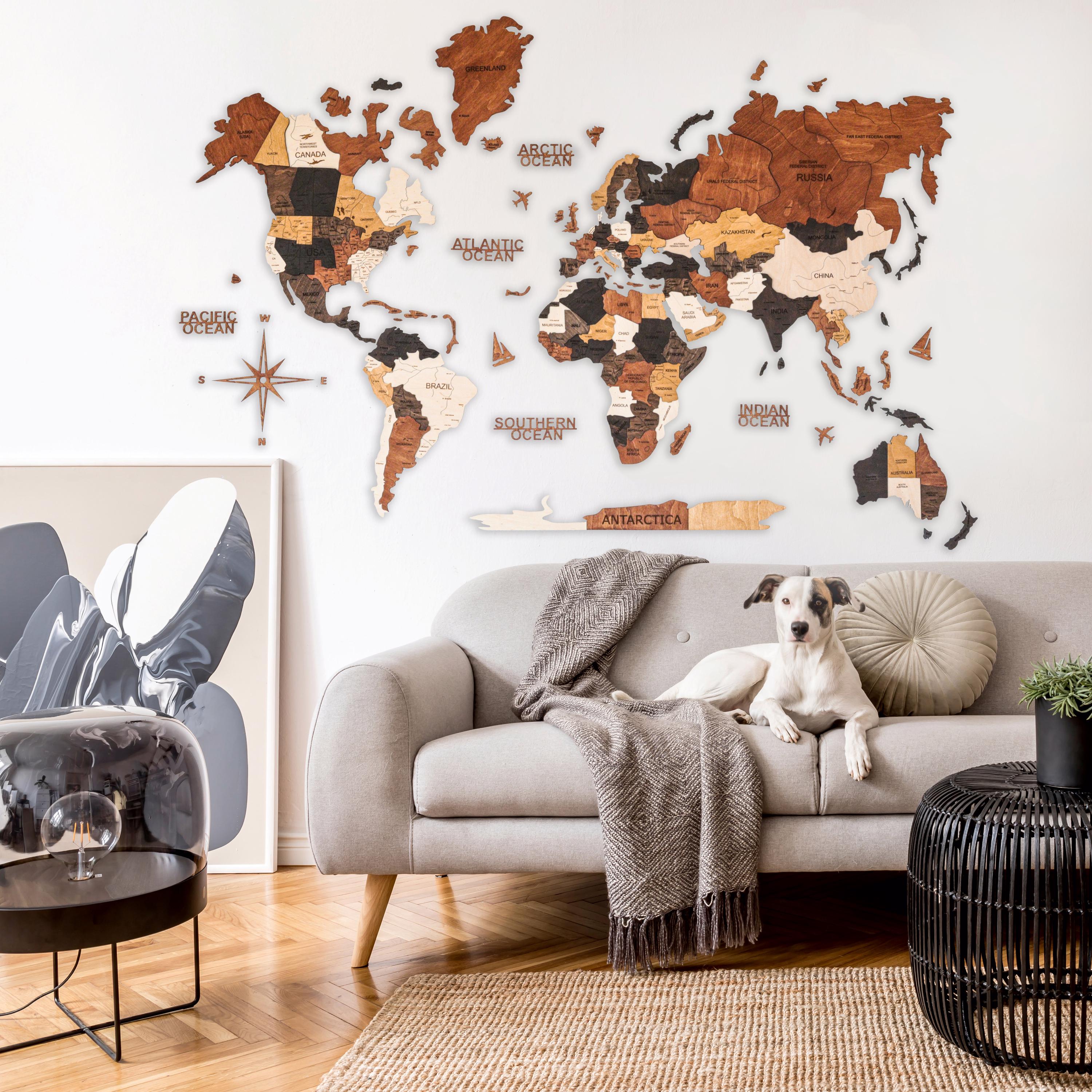 Wooden World Map - Living Room Decor