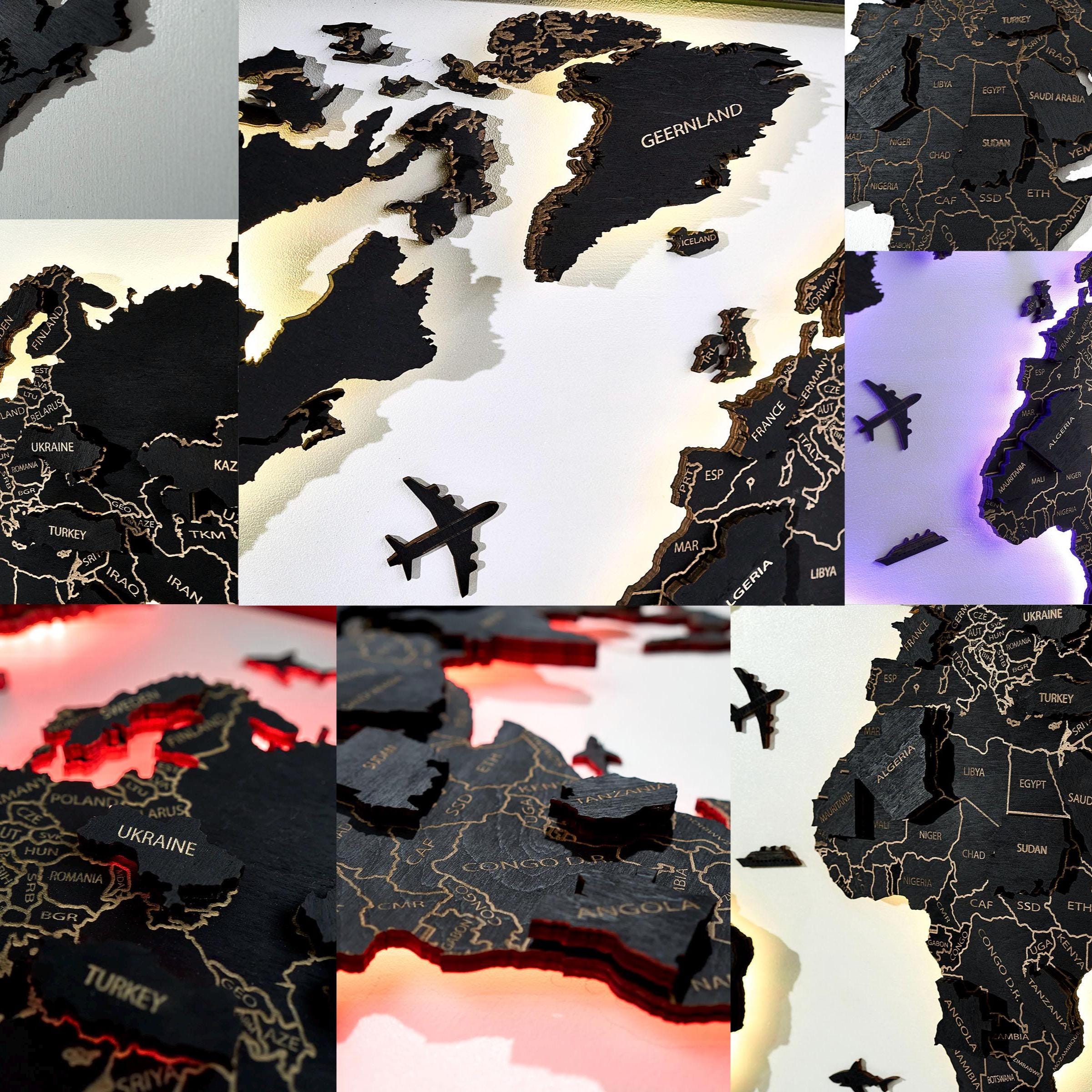 LED Wooden World Map Handmade