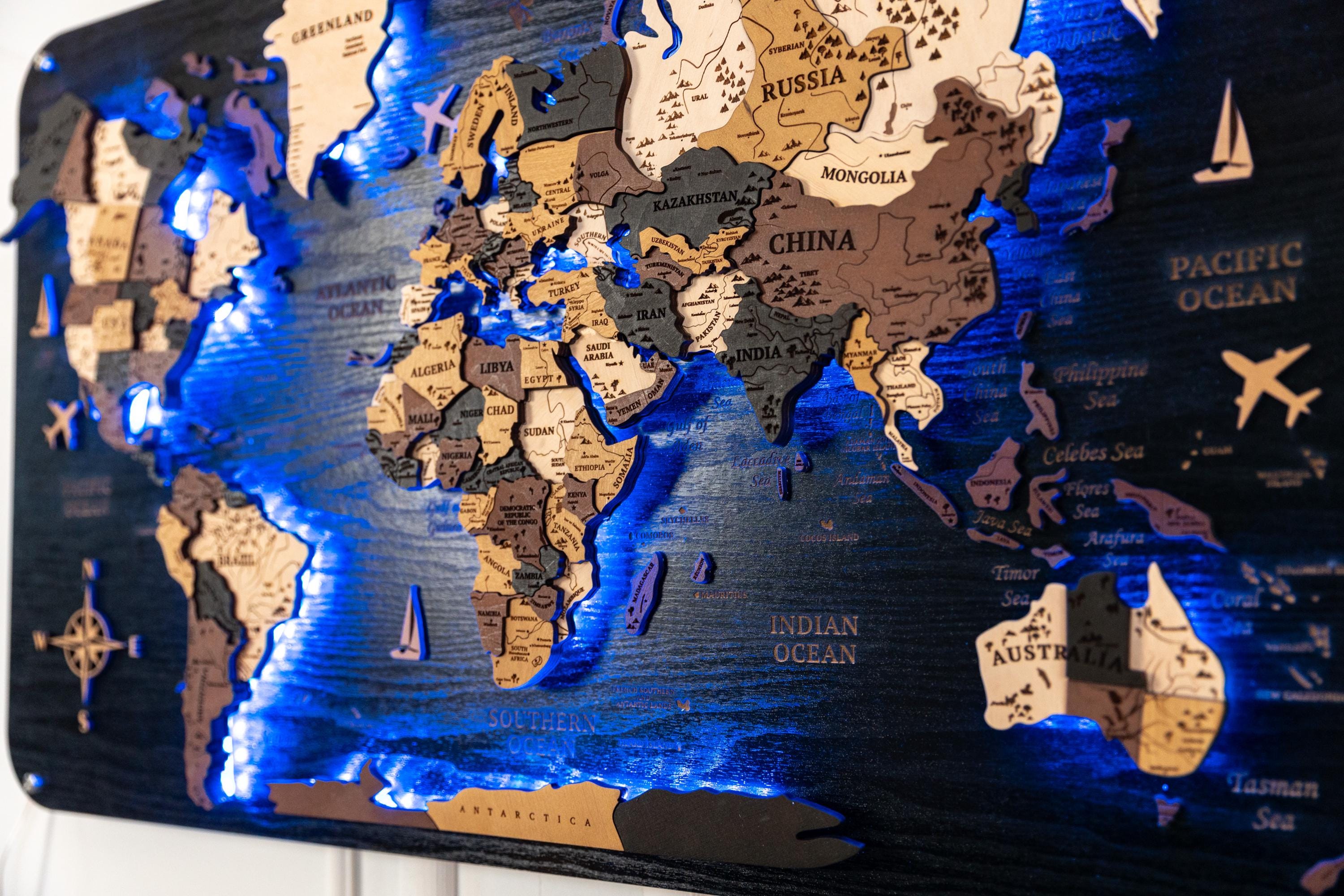 Levitation Wooden World Map