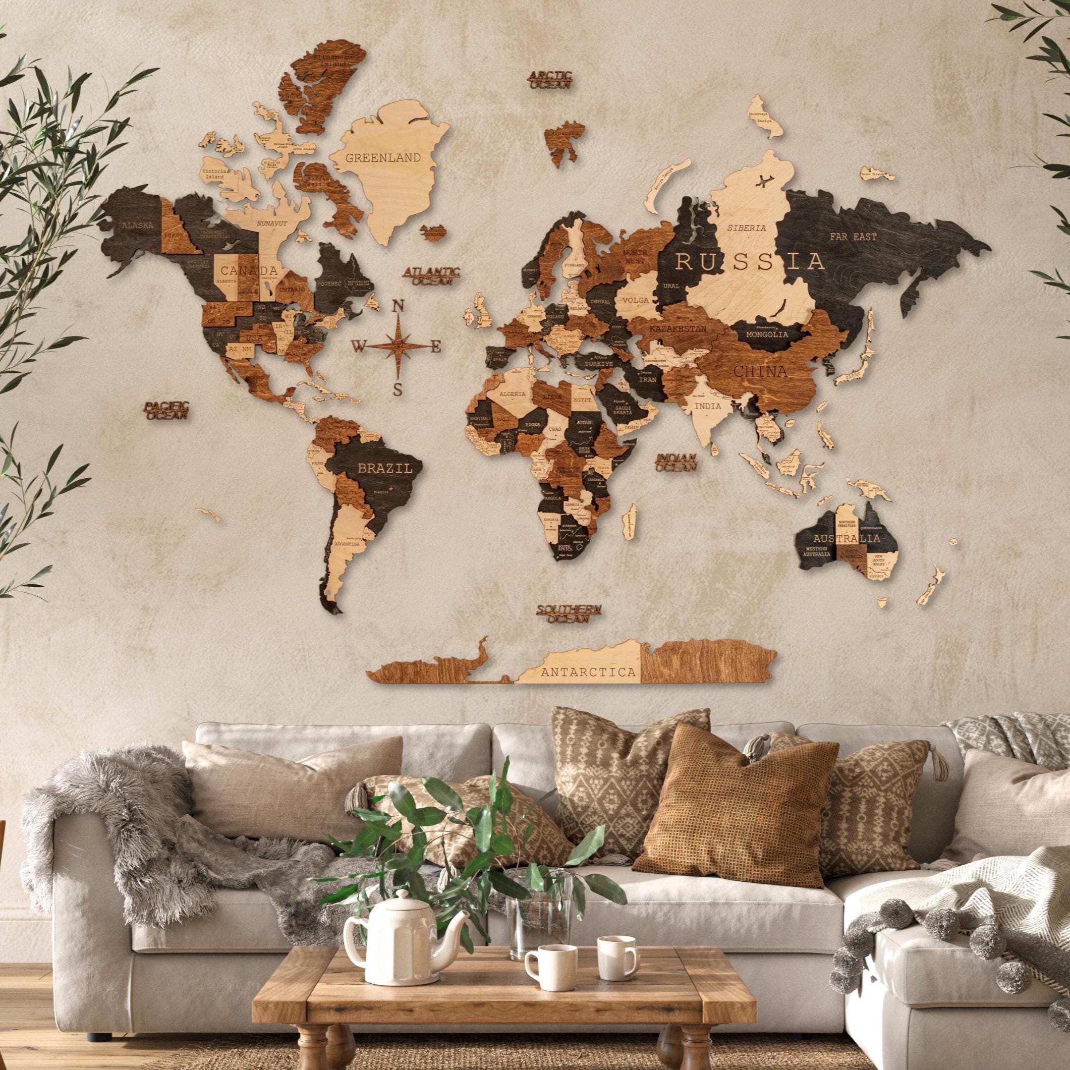 3D Wooden World Map