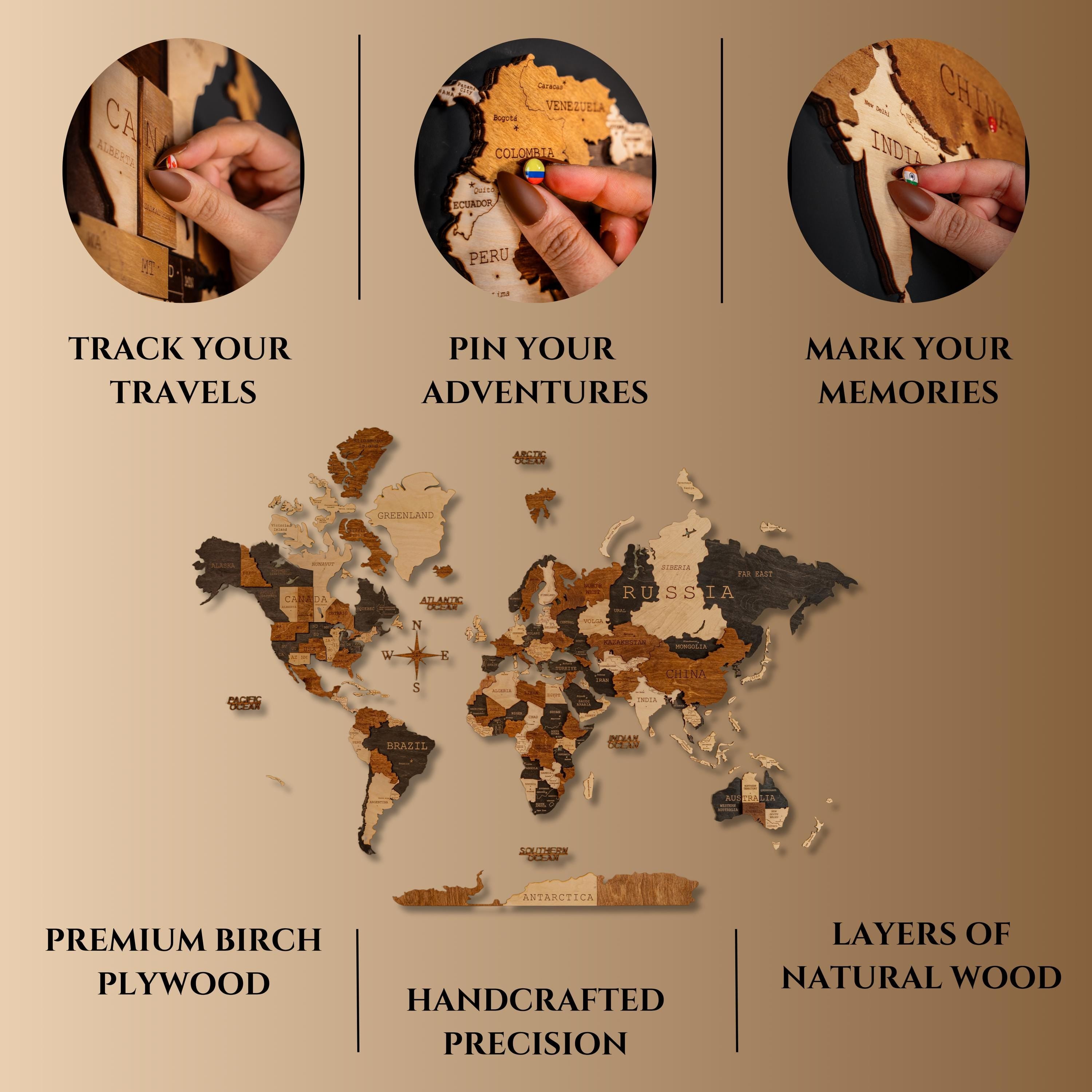 3D Wooden World Map