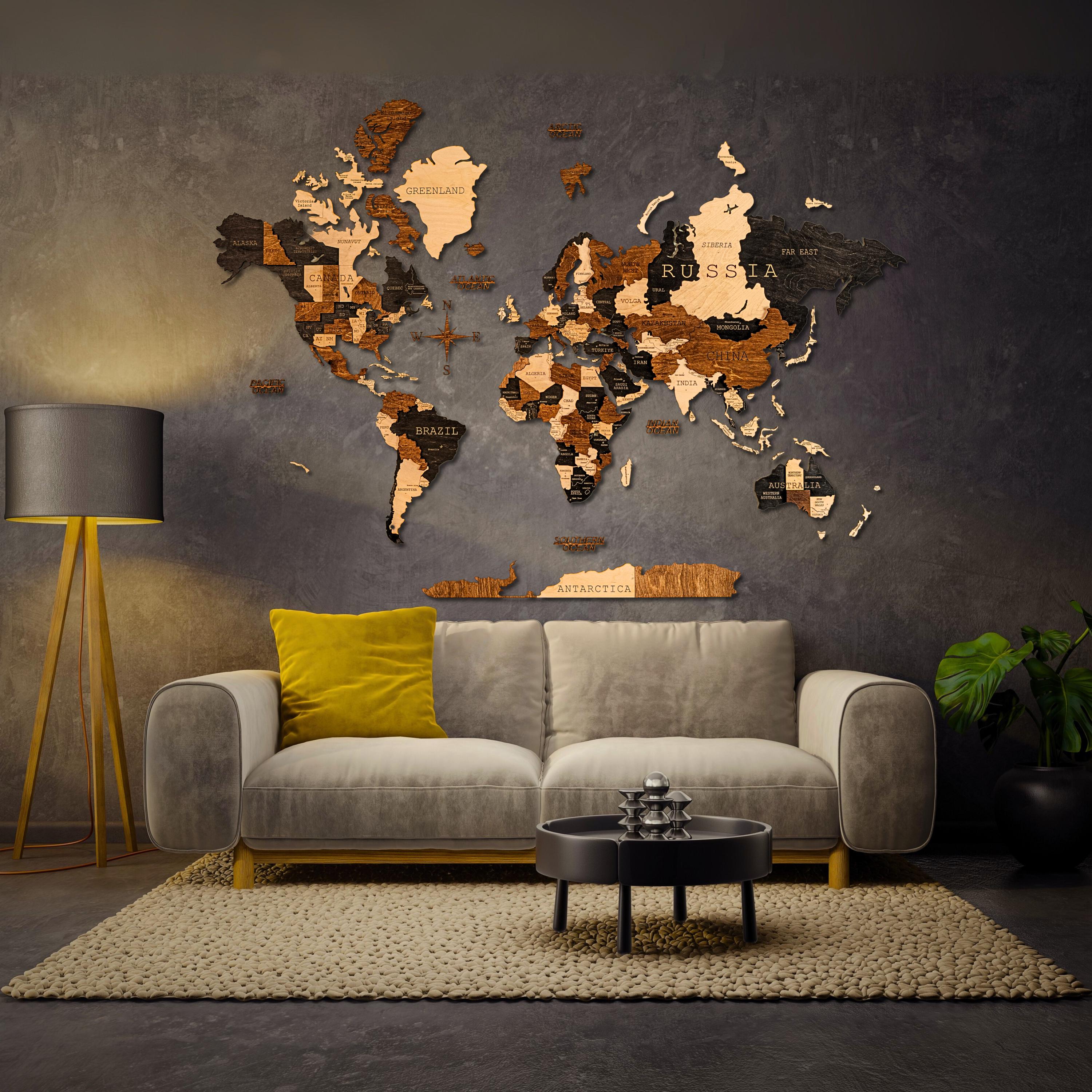3D Wooden World Map