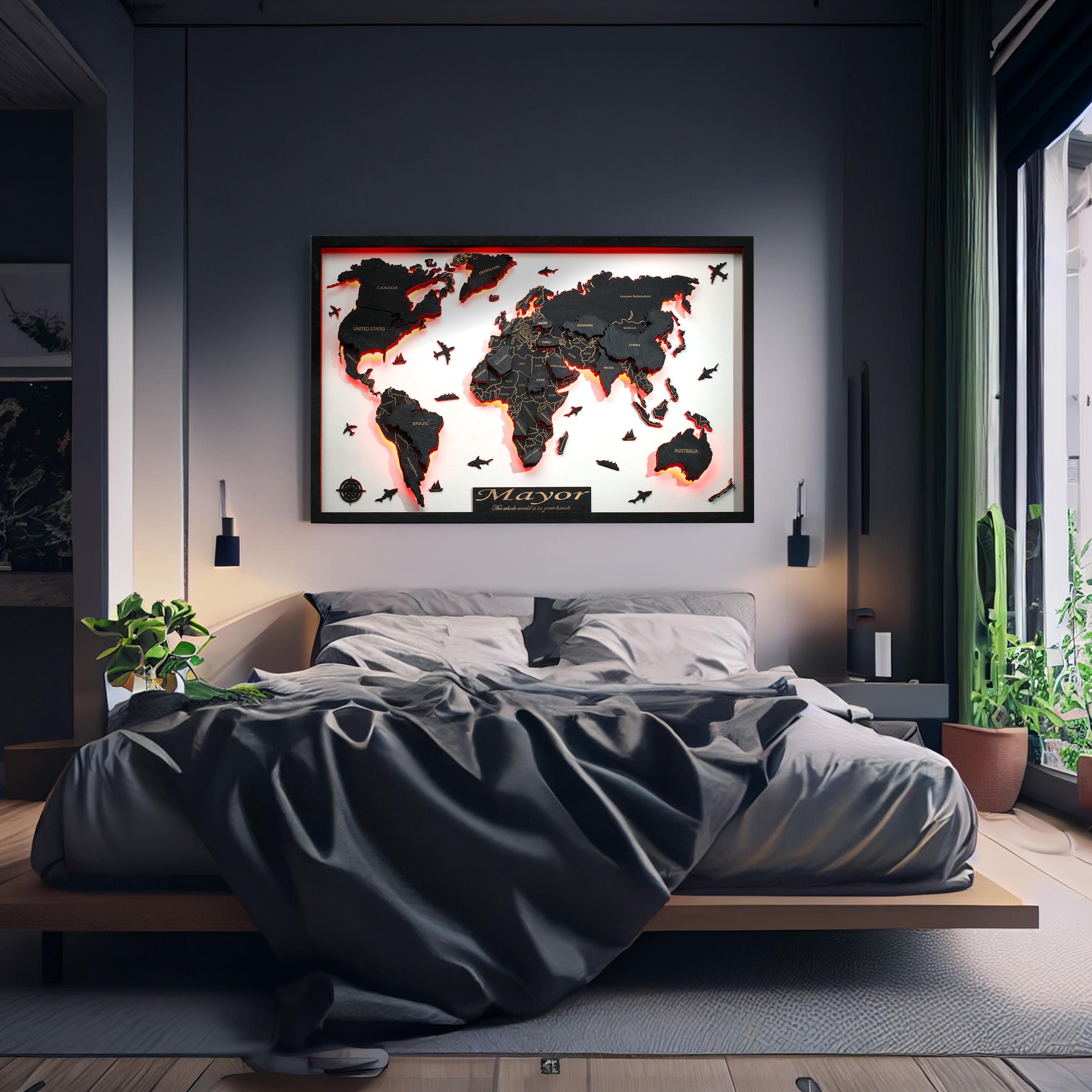 LED Wooden World Map Handmade