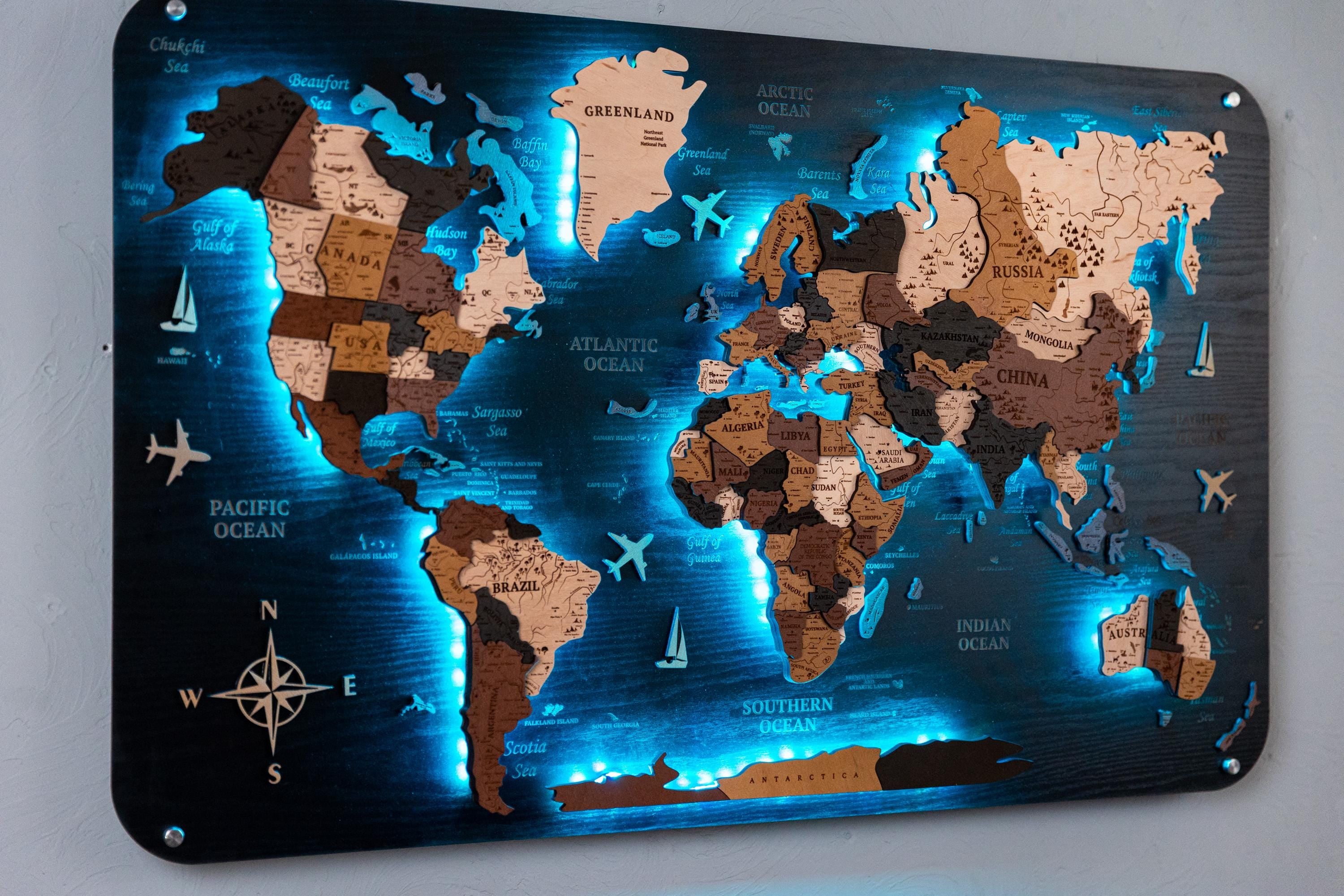 Wooden World Map Home Decor