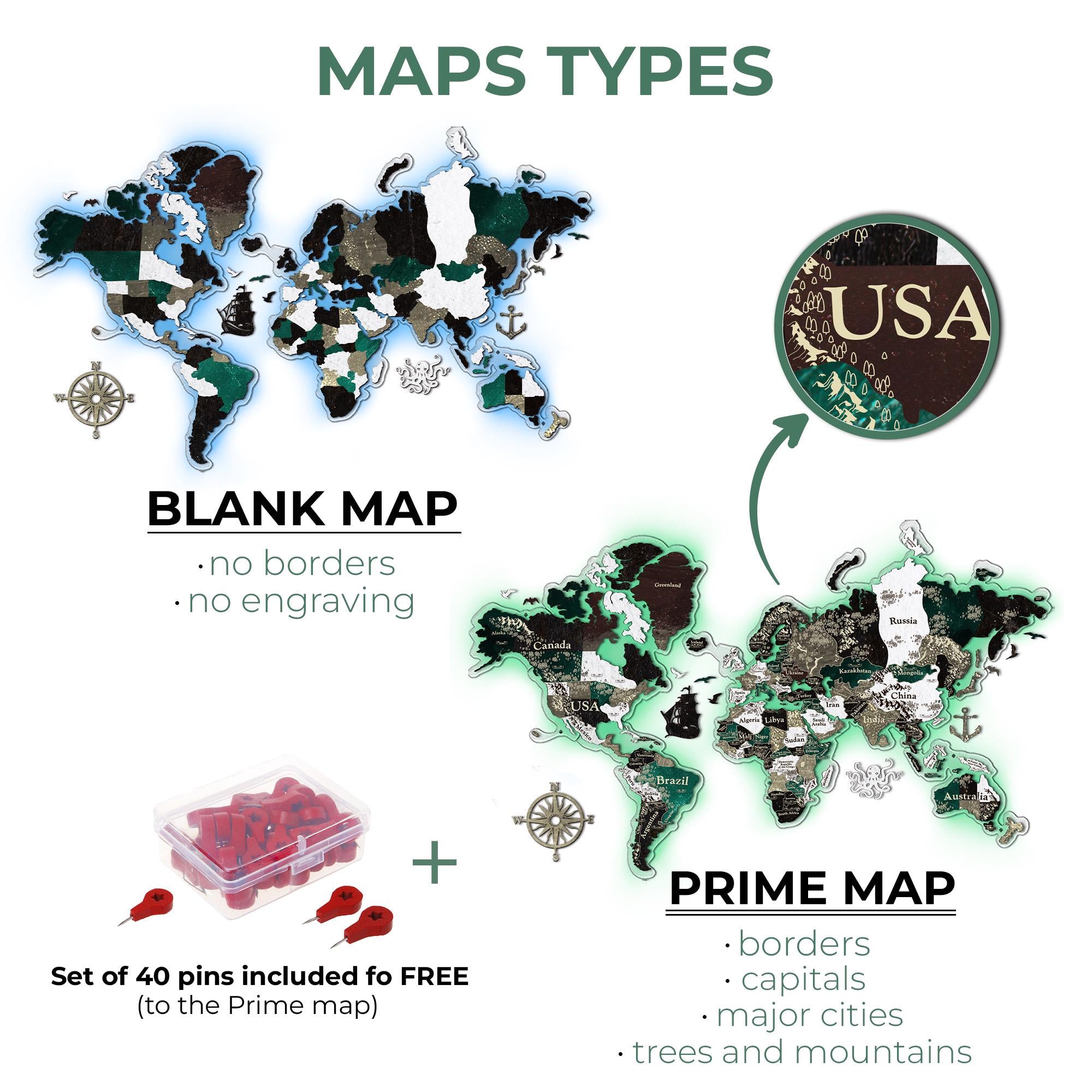 3D Large World Map Couples Travel Gift