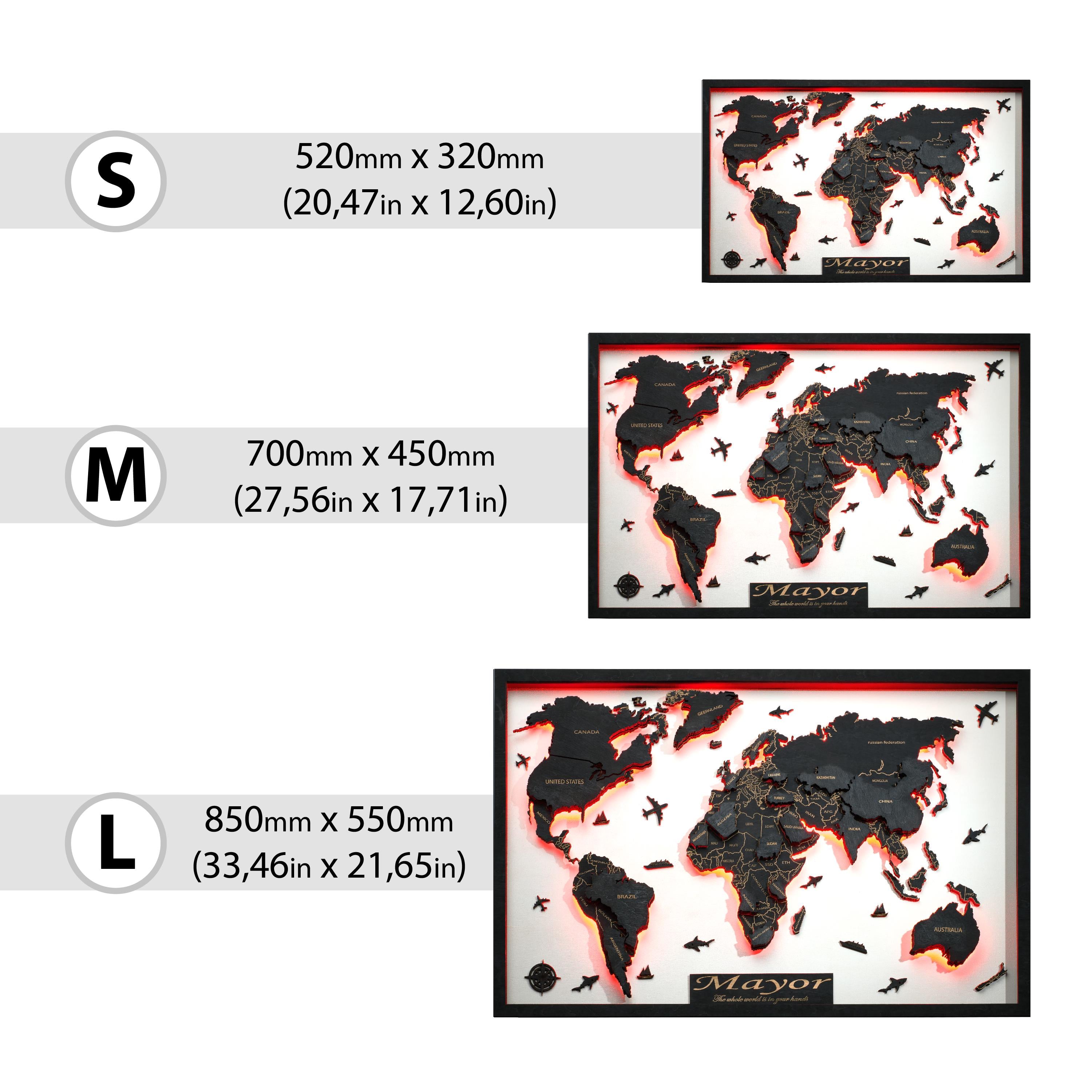 LED Wooden World Map Handmade