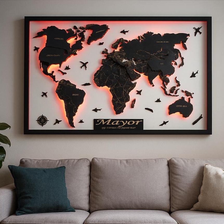 LED Wooden World Map Handmade