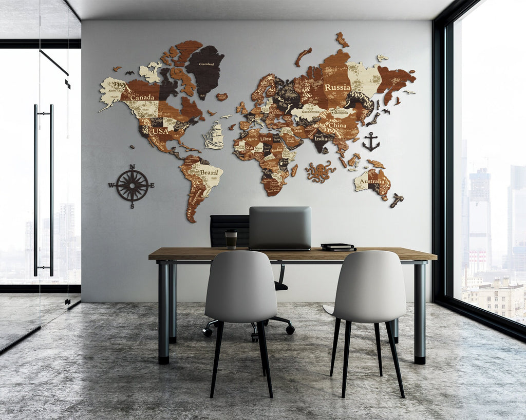 3D Wooden World Map - Wood Push Pin Travel Map