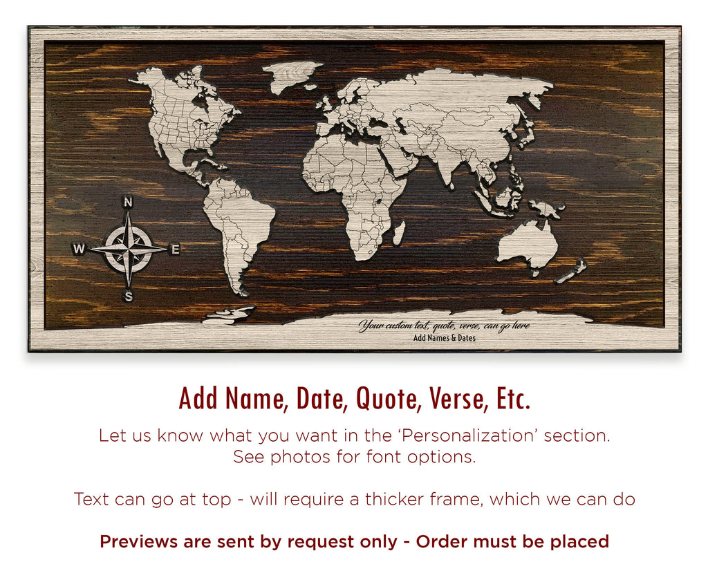 World Map Wall Art - Carved Wooden Map