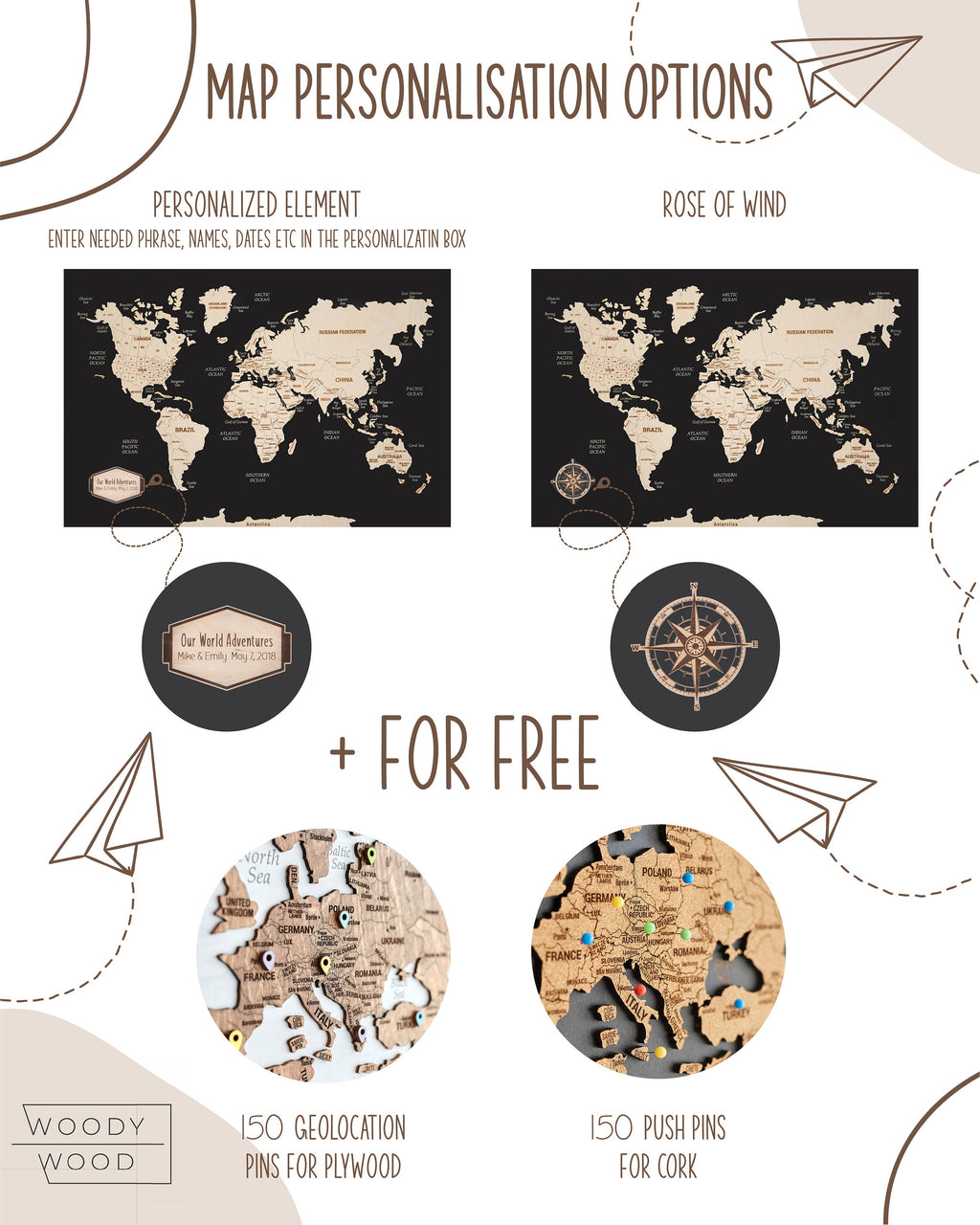 Wooden World Map Wall Décor