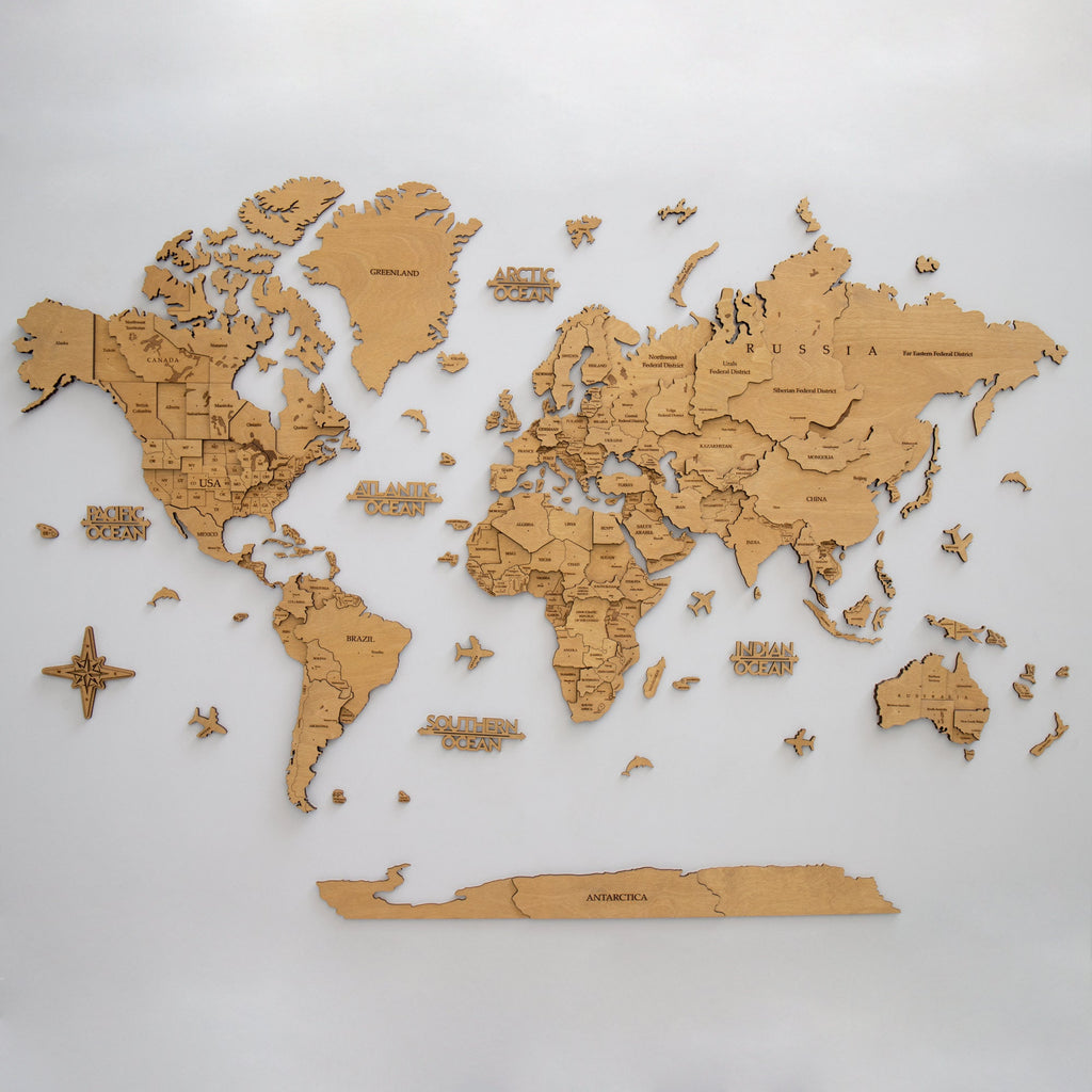 3D Wooden World Map - Travel World Map