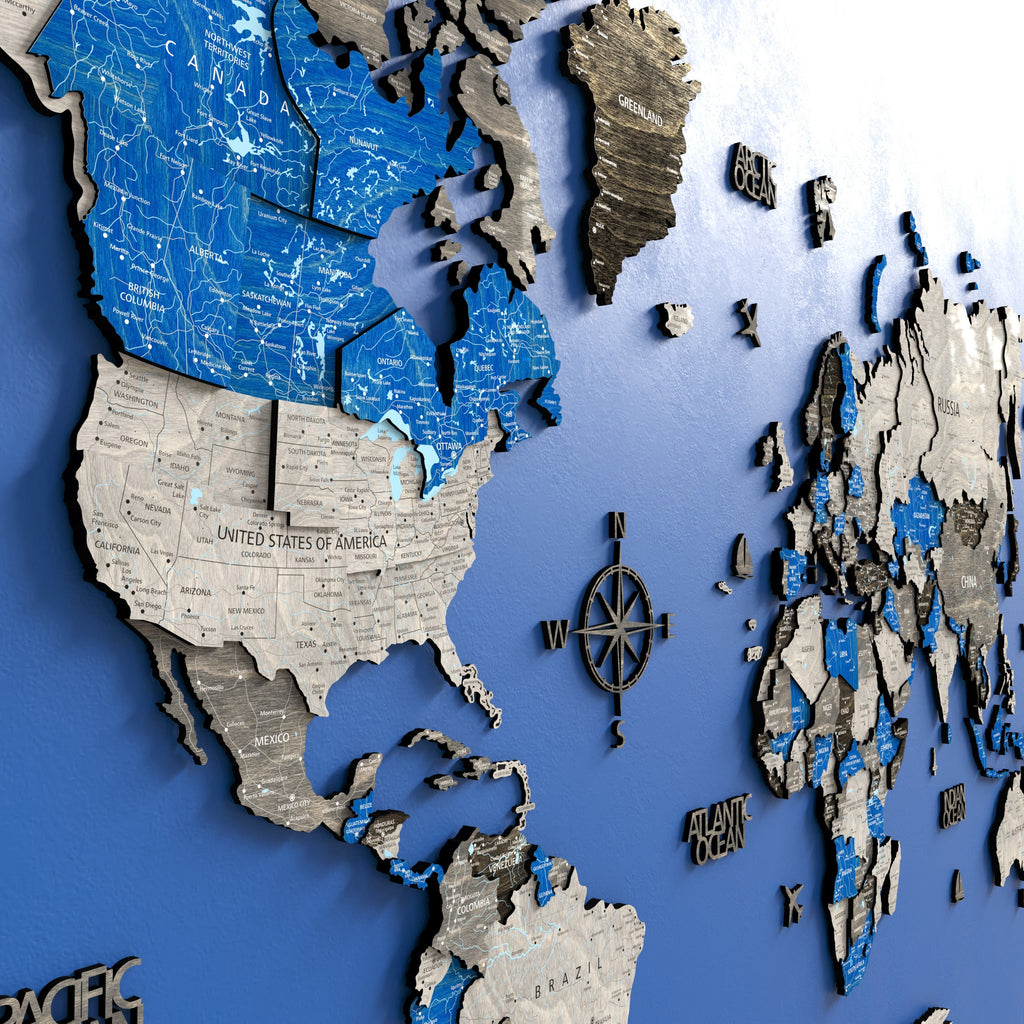 3D Wood World Map Home Décor