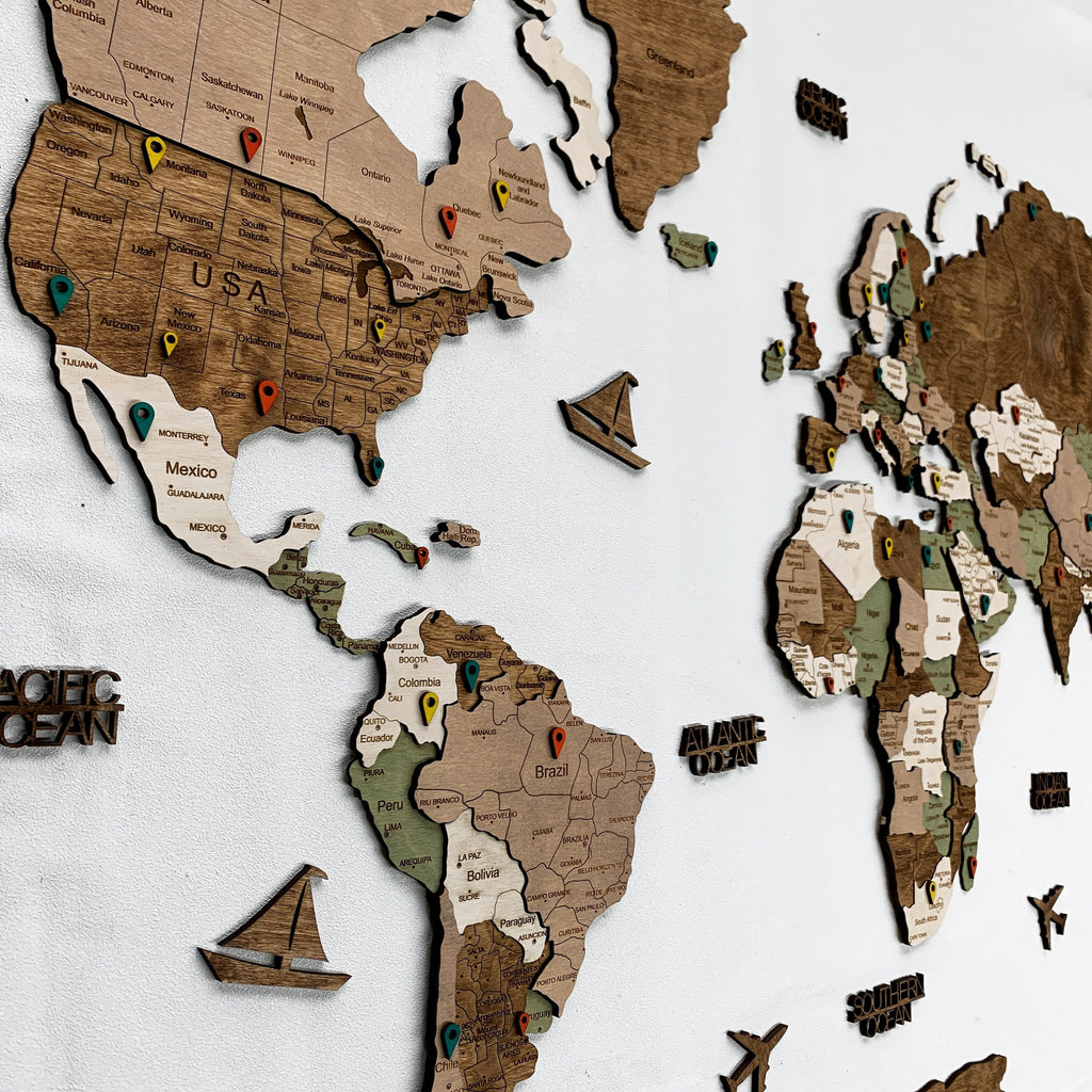 Push Pin Map Weltkarte Holz Wall Decor