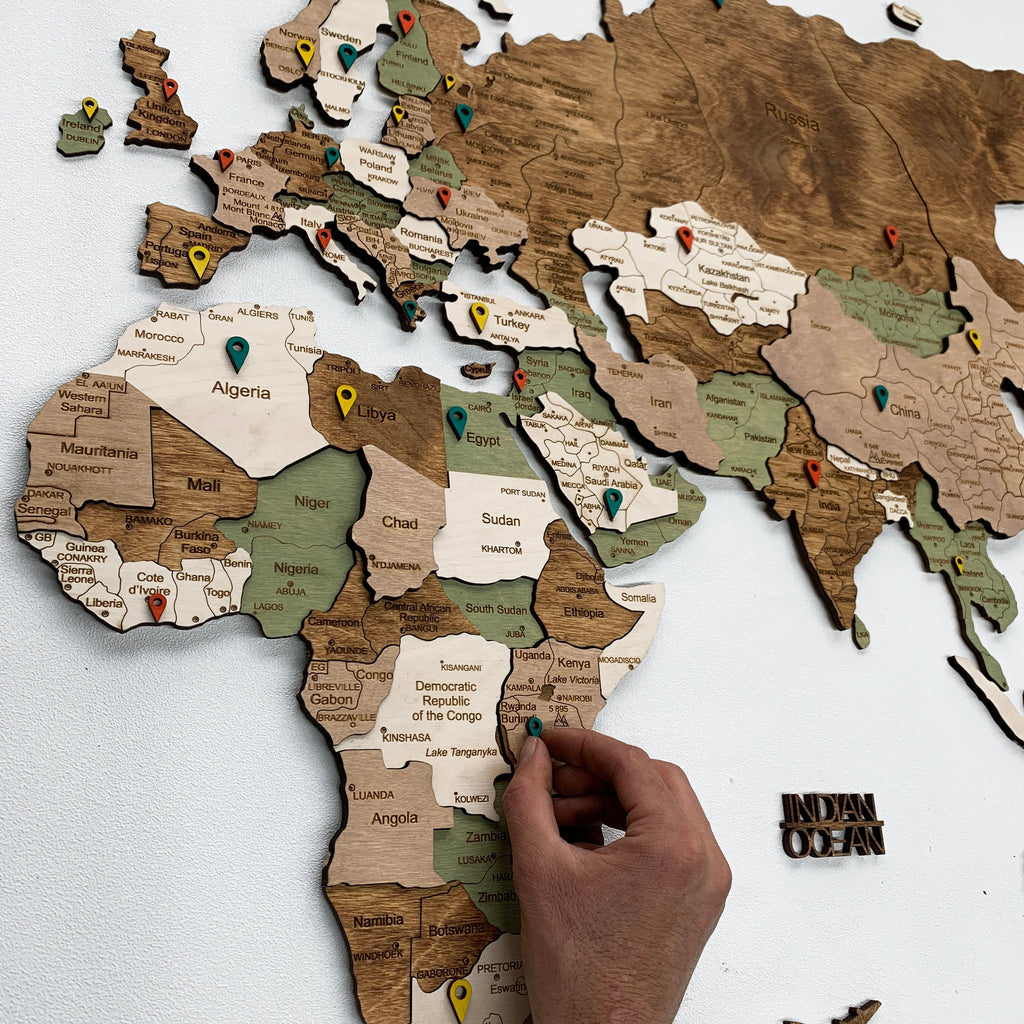 Push Pin Map Weltkarte Holz Wall Decor
