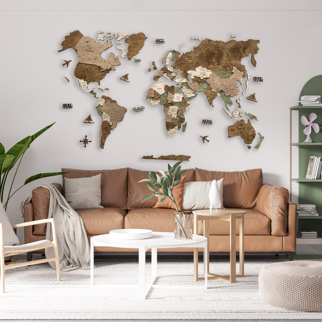 Push Pin Map Weltkarte Holz Wall Decor