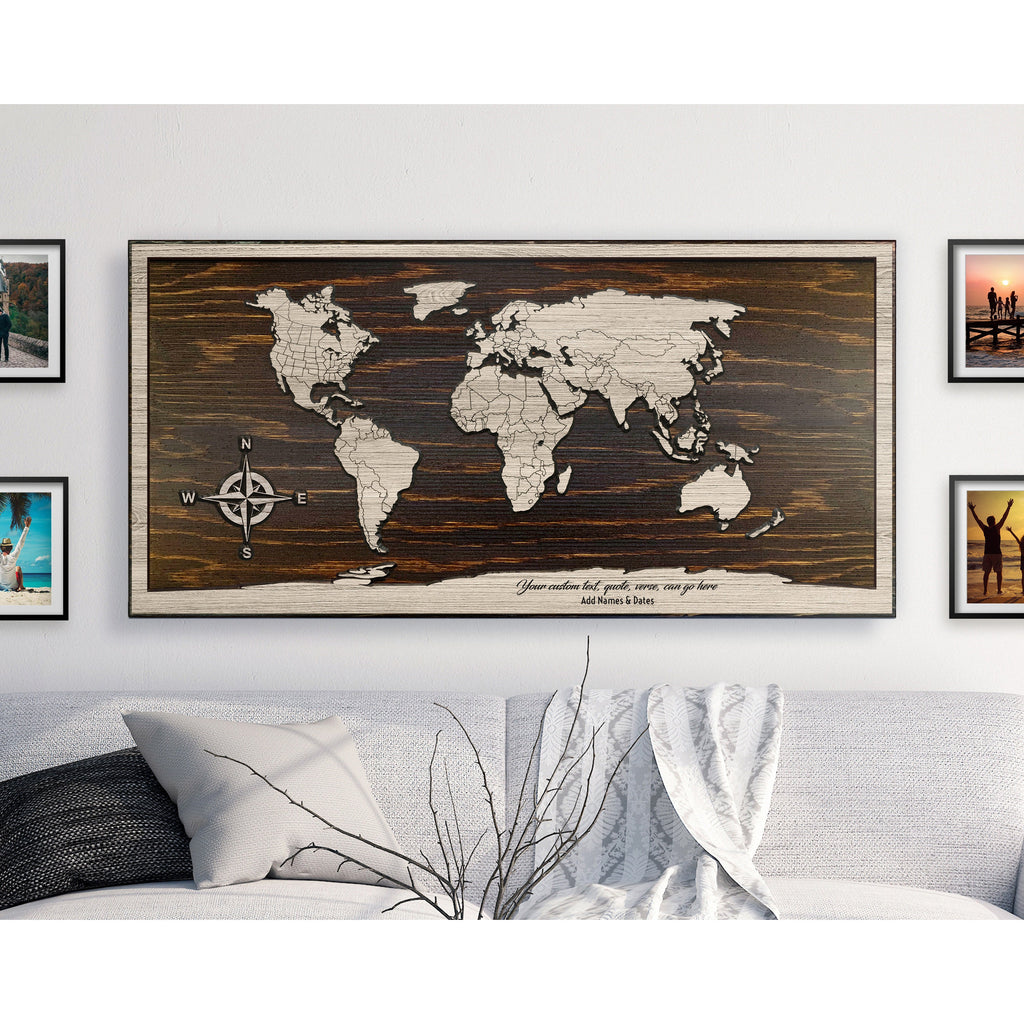 World Map Wall Art - Carved Wooden Map