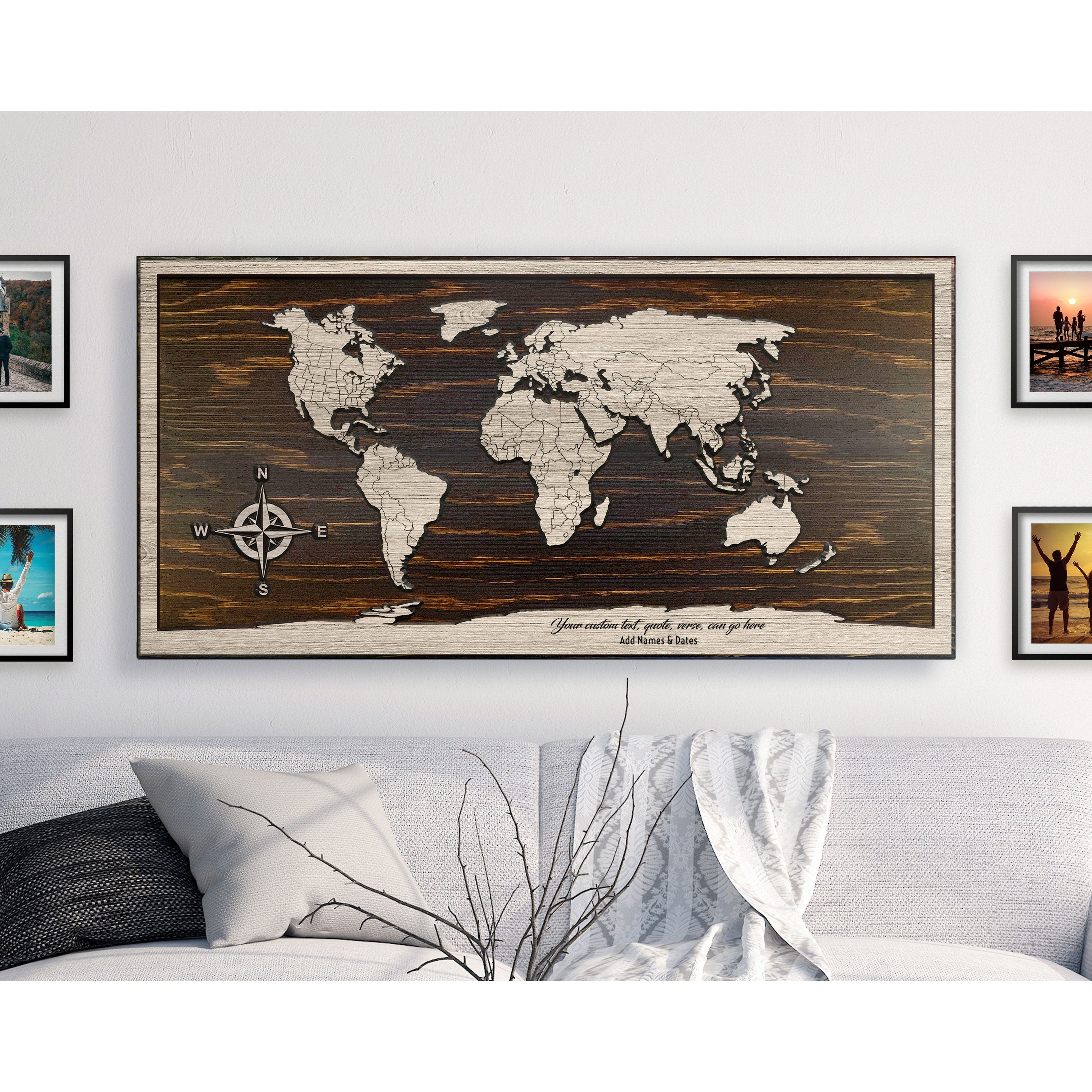 World Map Wall Art - Carved Wooden Map