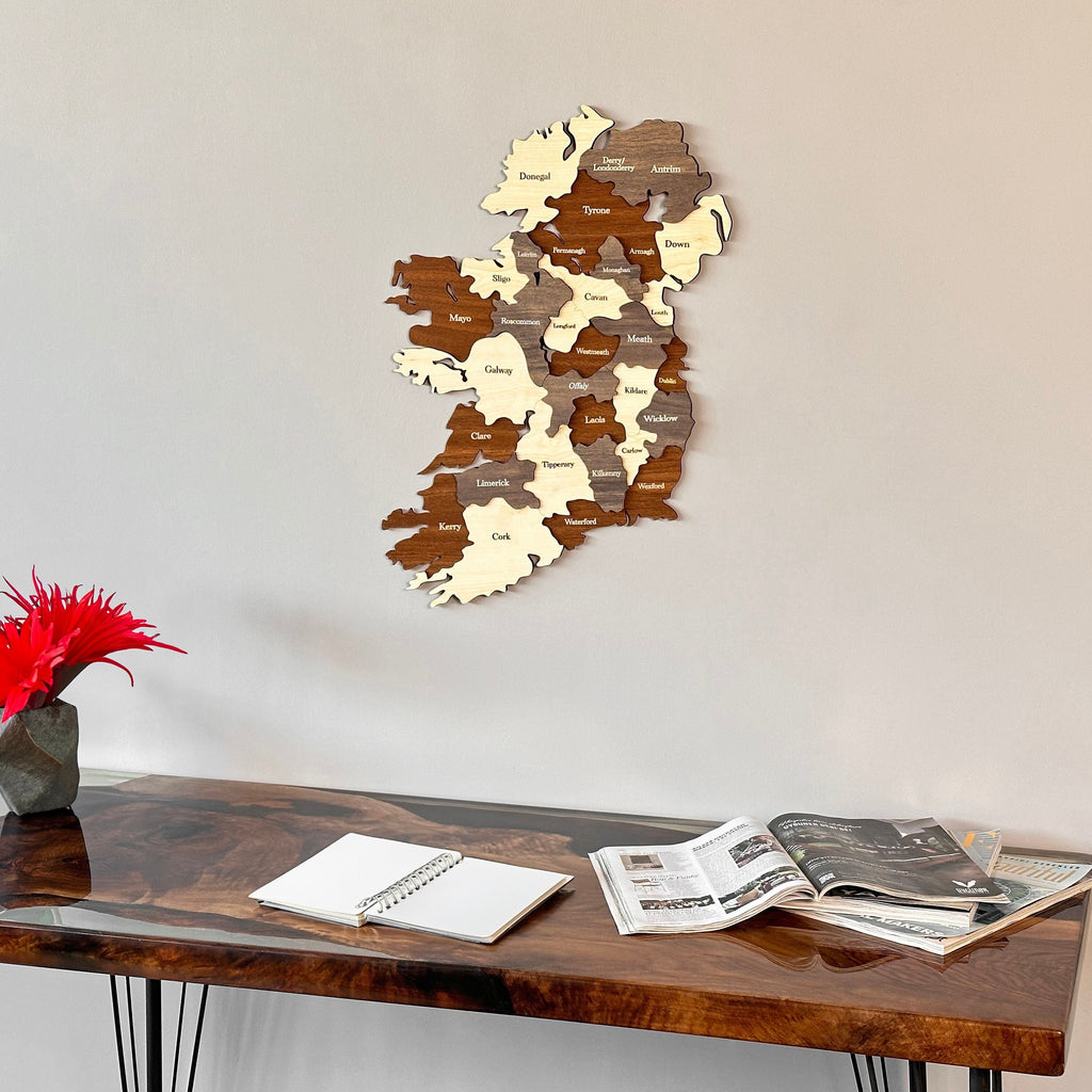 Wooden Ireland Map Wall Home Office Décor