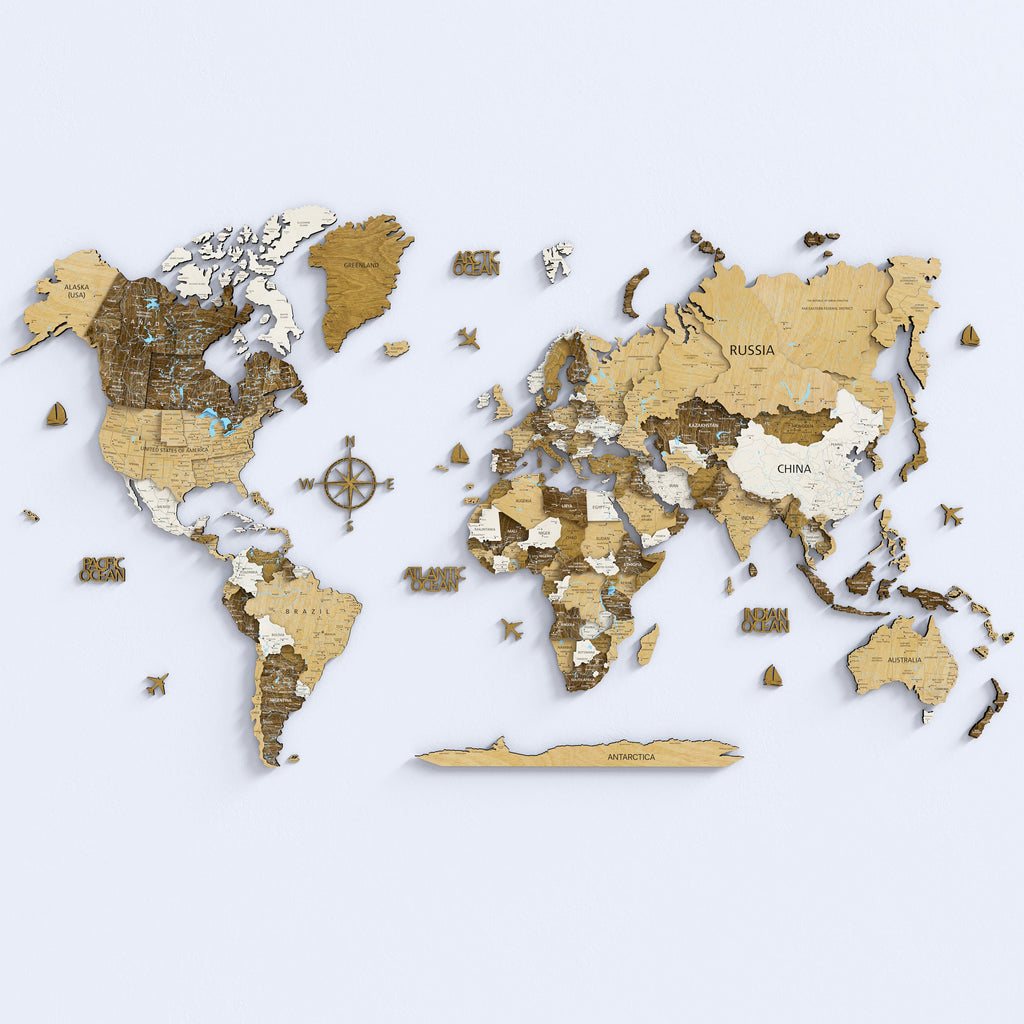 Large World Map Wall Art Decor 5th Anniversry Gift