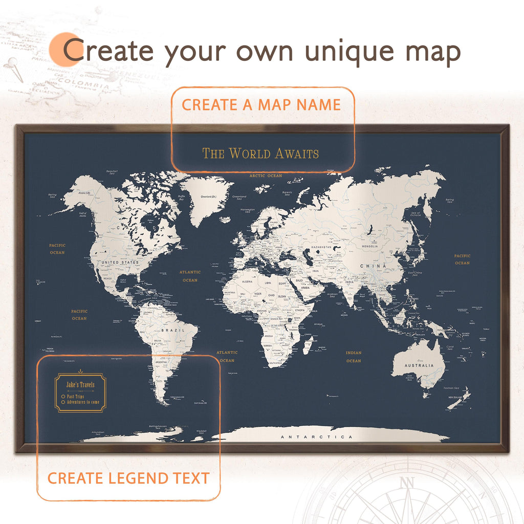 Push Pin World Map - Personalized Gift Framed Map