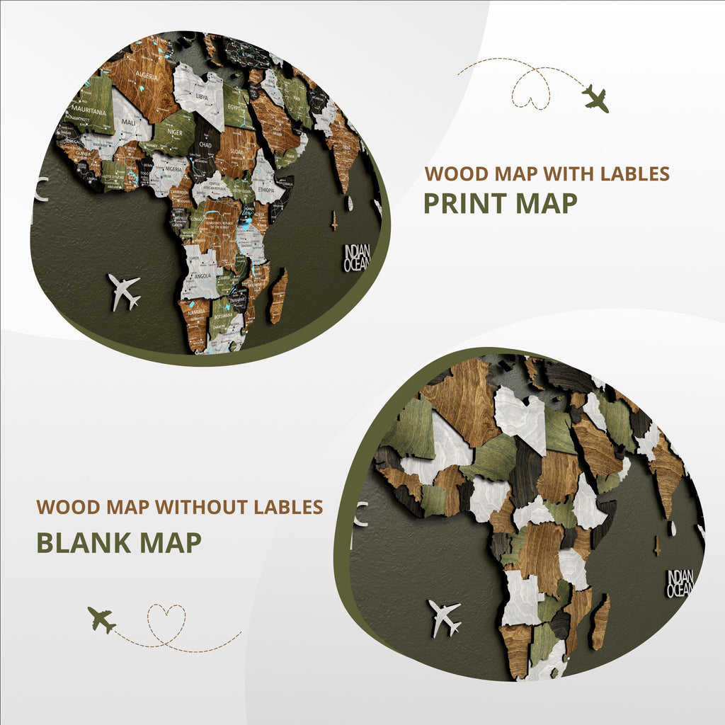 3D Wooden World Push Pin Travel Map