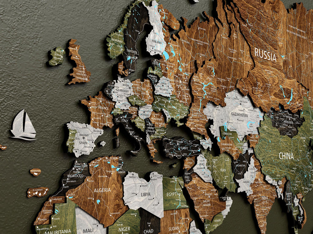 3D Wooden World Push Pin Travel Map