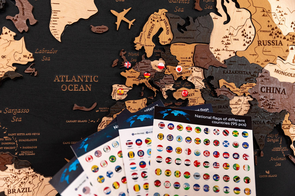 Wooden World Map Push Pin Map