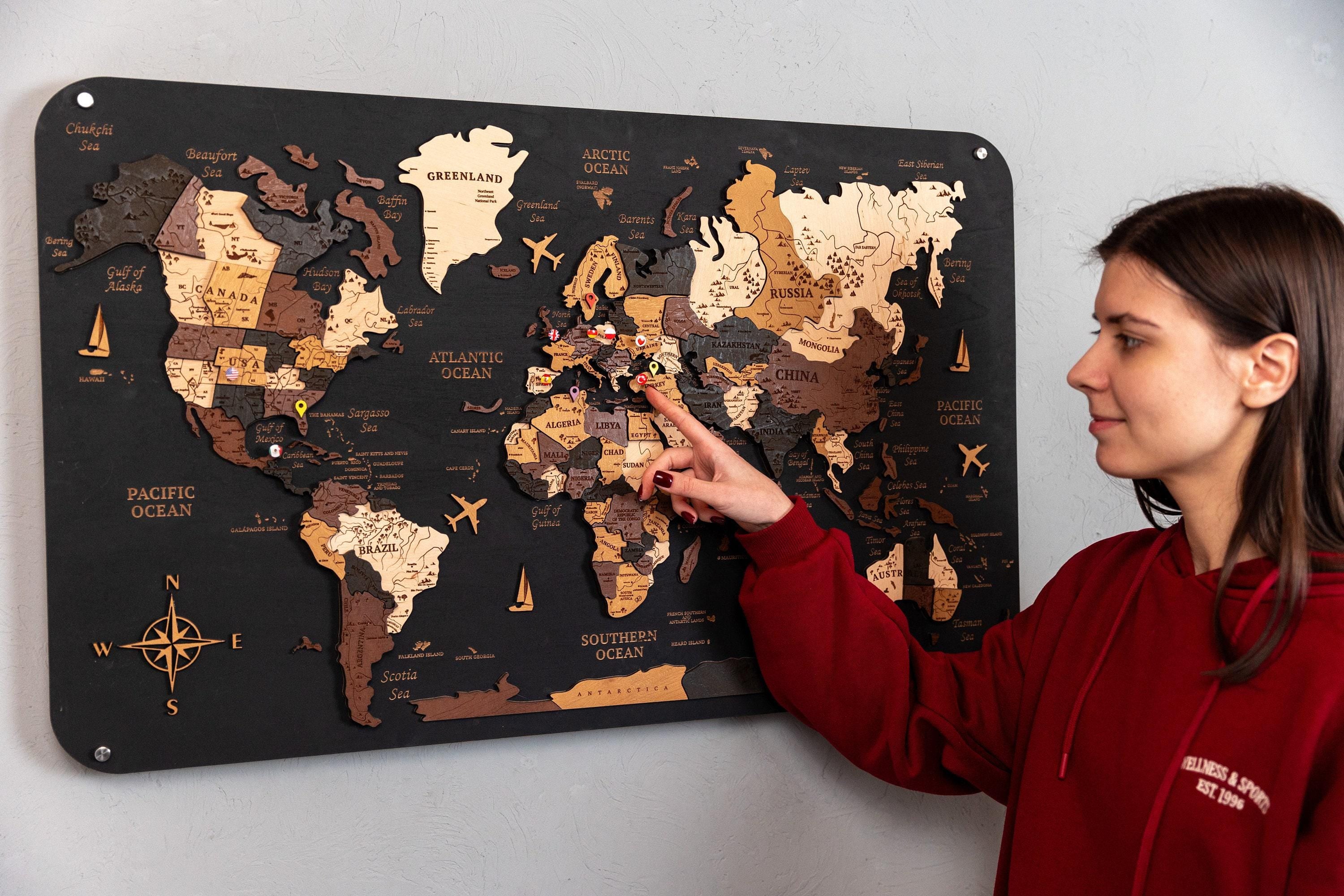 Wooden World Map Push Pin Map