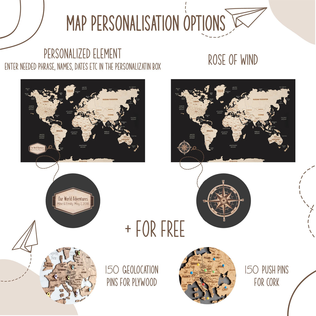 Family Travel Map With Pins Apartment Décor