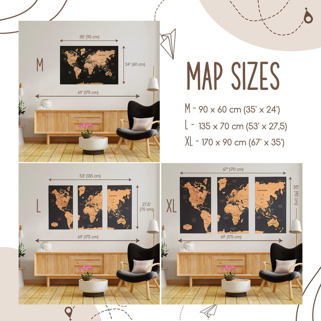 Family Travel Map With Pins Apartment Décor