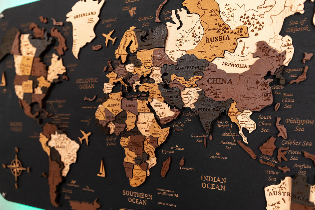 Wooden World Map Push Pin Map