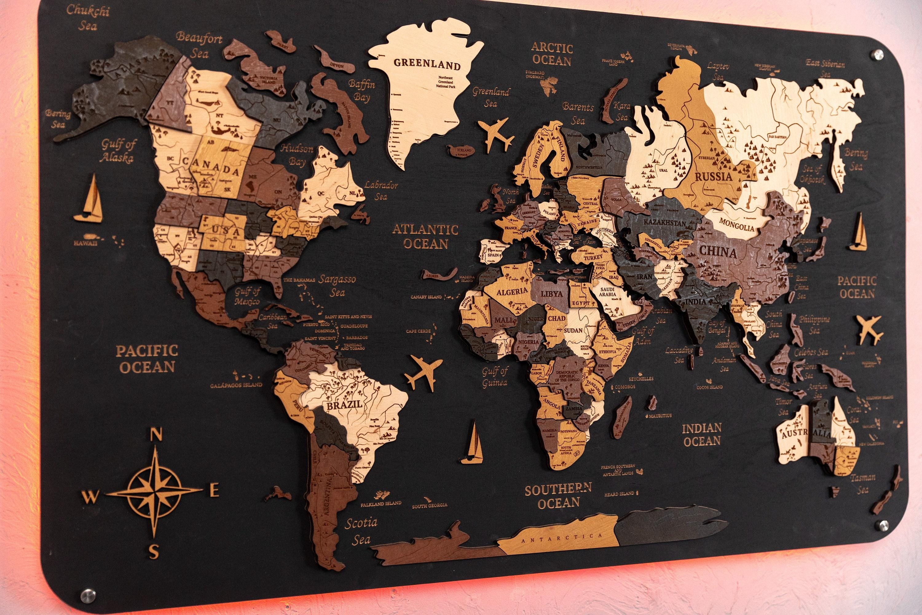 Wooden World Map Push Pin Map