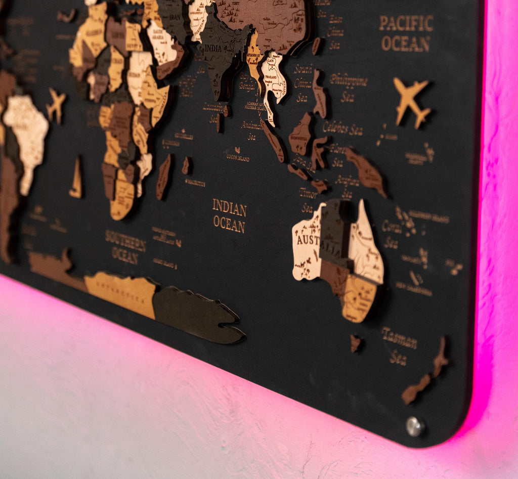 Wooden World Map Push Pin Map